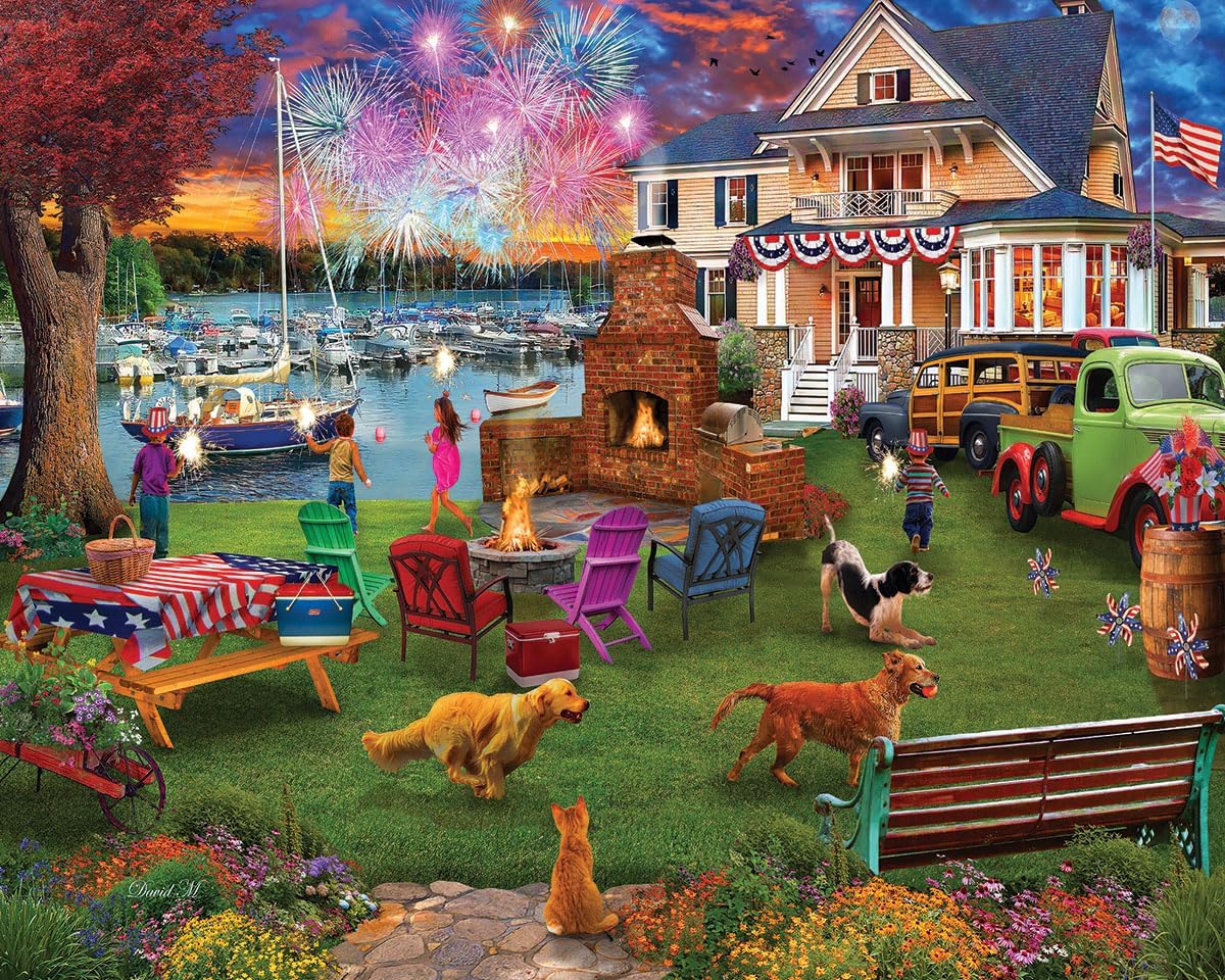 HotWhite Mountain 1000 Piece Jigsaw Puzzle Patriotic Summer, 4th of July | Large Pieces, Gift for Adults and Family, 24"x30" in, Celebration