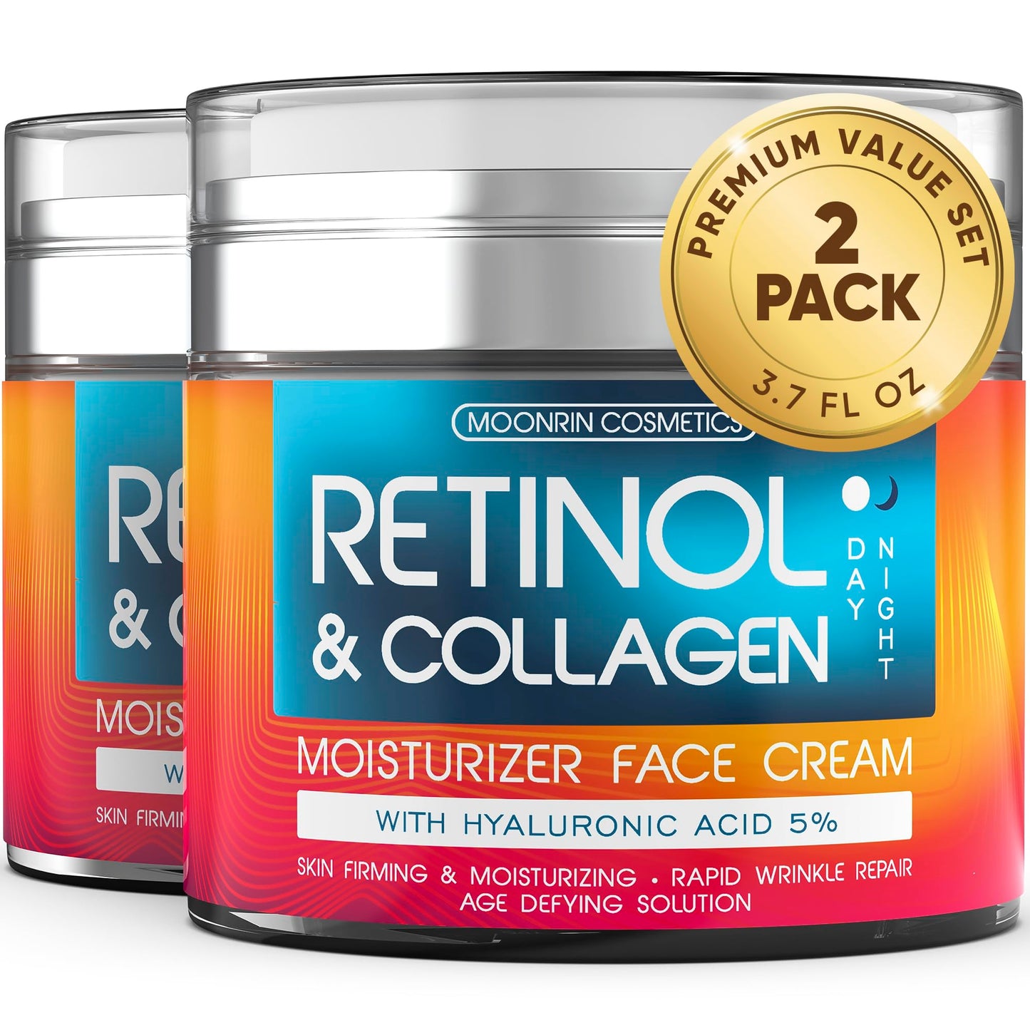 HotRetinol Cream for Face with Hyaluronic Acid, Day-Night Anti-Aging Moisturizer for Women, Men, Collagen Cream for Face Reduces Wrinkles, Dryness, 1.85 Oz