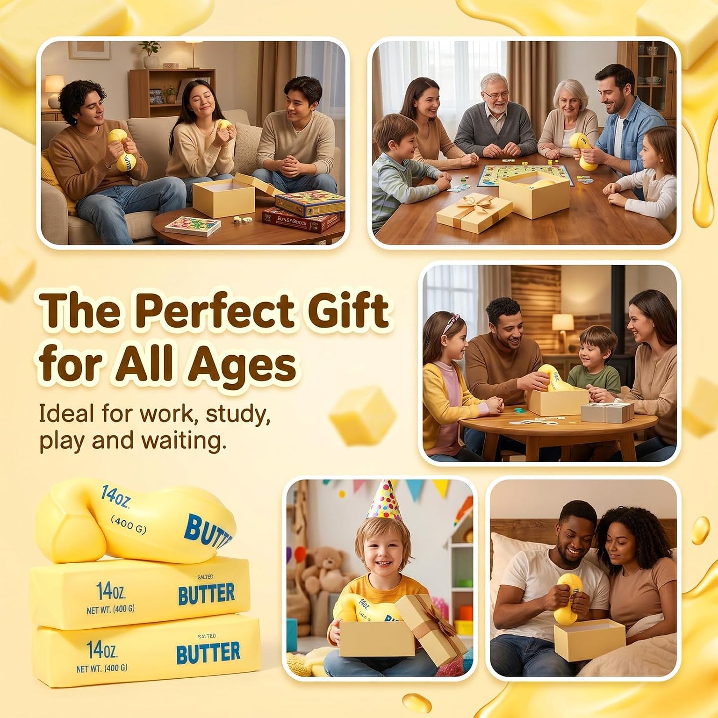 Hot 10in Giant Butter Squishy, Jumbo Big Butters 14oz Squeeze Stress Balls, Large Butter Stick Stress Relief Slow Rising Fun for Anxiety Relief Party Favors