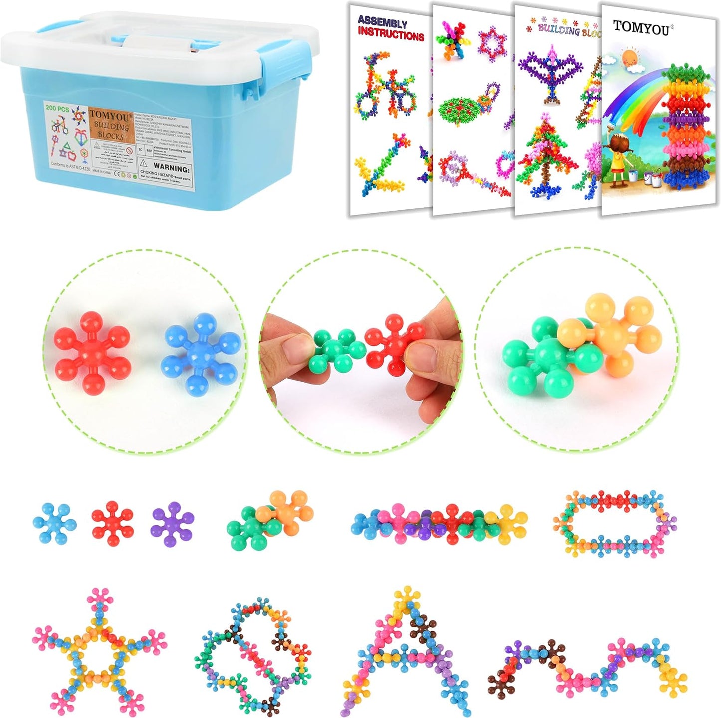 Hot TOMYOU 200 Pieces Building Blocks Kids STEM Toys Educational Discs Sets Interlocking Solid Plastic for Preschool Boys and Girls Aged 3+, Safe Material Creativity