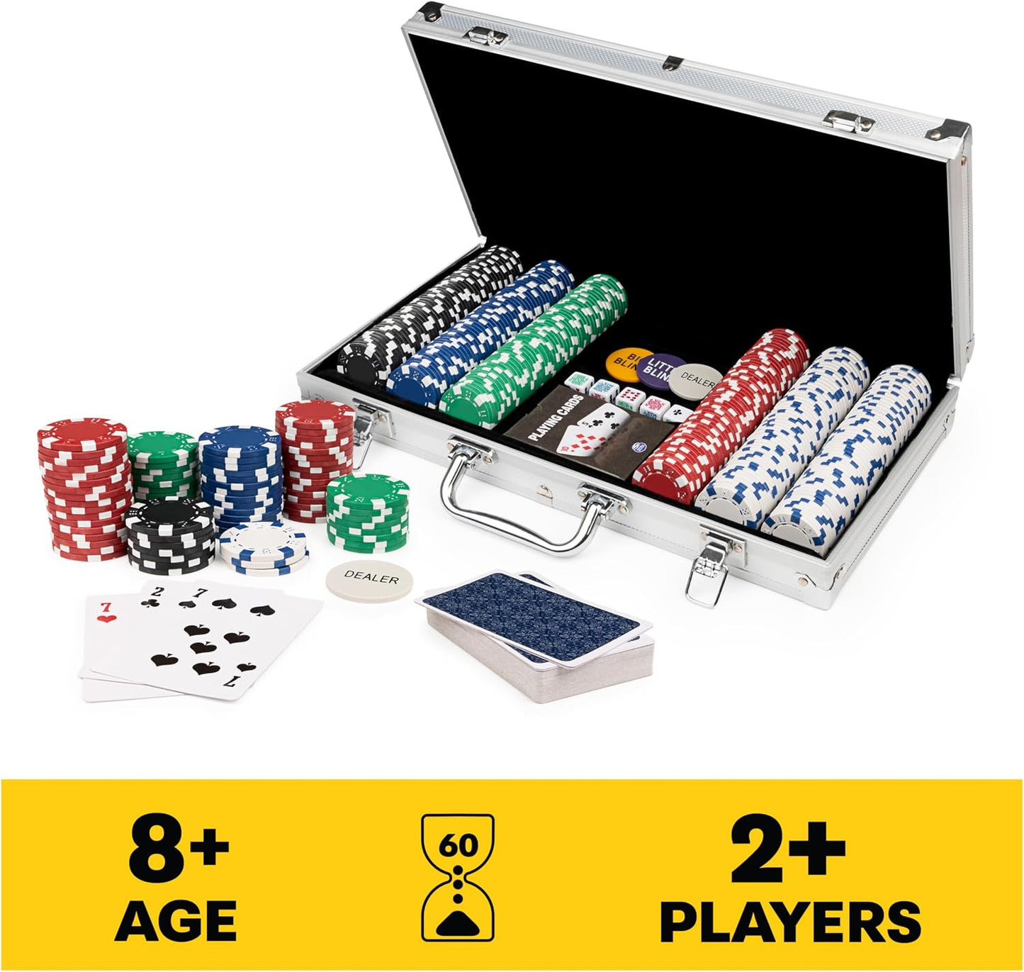 HotSpin Master Games, Cardinal Classics, 300-Piece Poker Set with Aluminum Carrying Case & Professional Weight Chips & Poker Dice, for Ages 8+