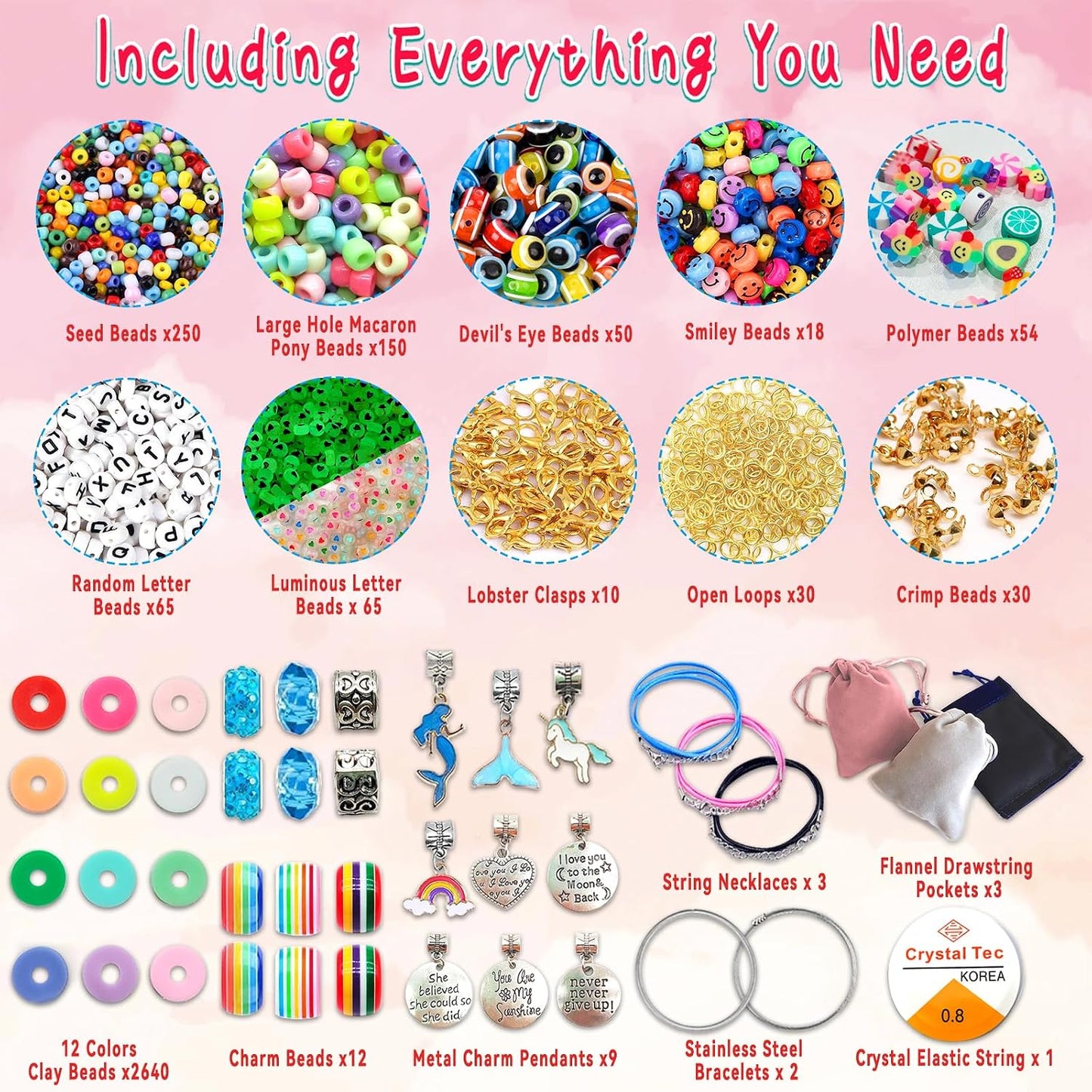 Hotleitait Girls Toys Bracelet Making Kit -3400pcs Charm Jewelry Making Kit Supplies,Unicorn/Mermaid Crafts Birthday Christmas Gifts for Girls Ages 5 6 7 8 9 10 11 12 Years Old