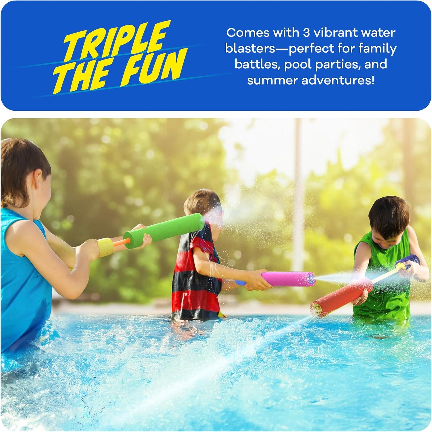 HotWater Guns For Kids - Outdoor Water Toys - Pool Toys for Kids Ages 4-8, 6-8, 8-10, 8-12 - Squirt Gun Blaster - Pool Games - Backyard Summer Party Activities - Kid Swim Toy for Girls, Boys, Teen - 3 Pk