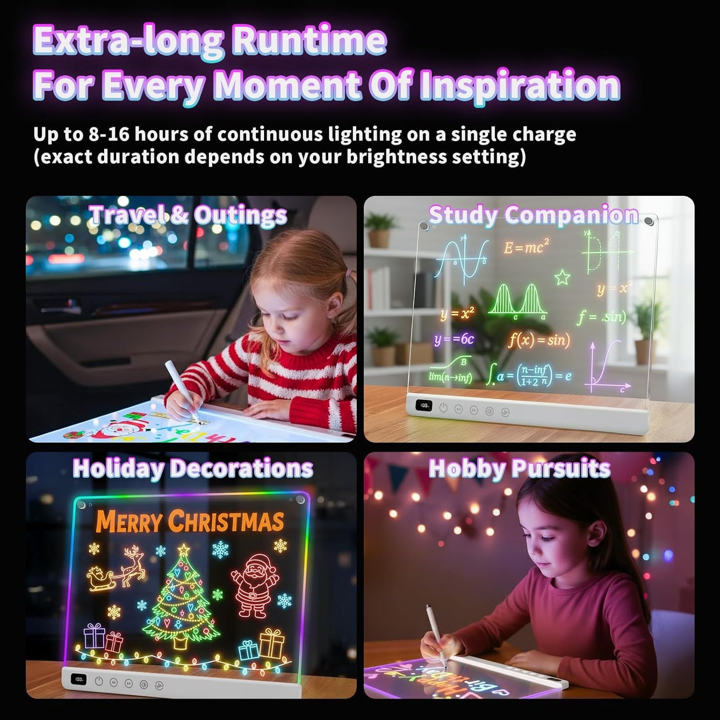HotLed Drawing Board with 13 Light Effects, 16" Rechargeable Glow Doodle LED Note Board with Colors, Neon Light Up Drawing Tablet Gifts for Kids for Easter Birthday Christmas Gift Ideas