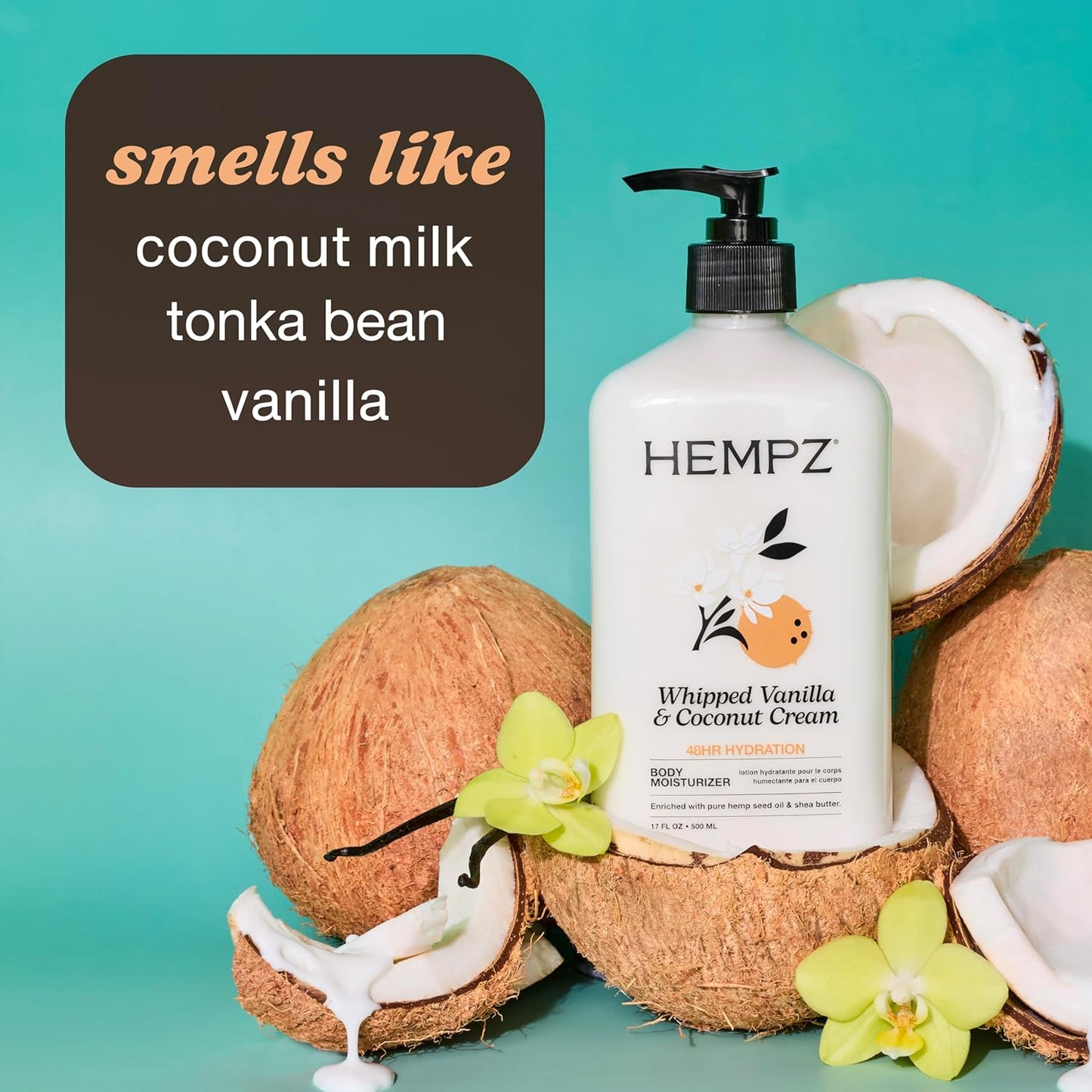 HotHempz Whipped Vanilla & Coconut Cream Body & Hand Lotion, Vegan Formula, for Men or Women, 17 oz.