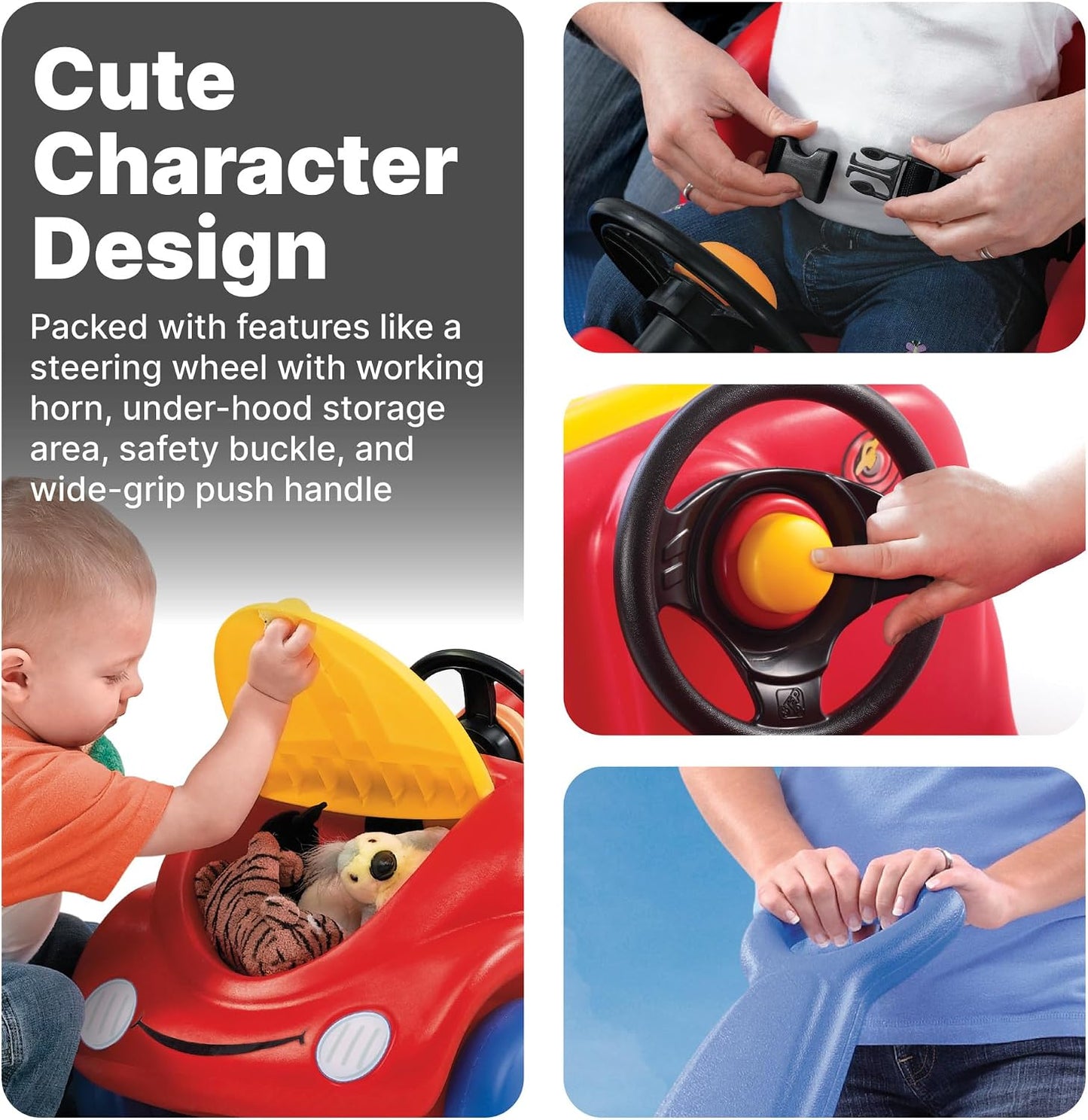 HotStep2 Push Around Buggy Kids Push Car, Toddler Ride-On Toy with Seat Belt and Horn, Red, Ages 18 Months+