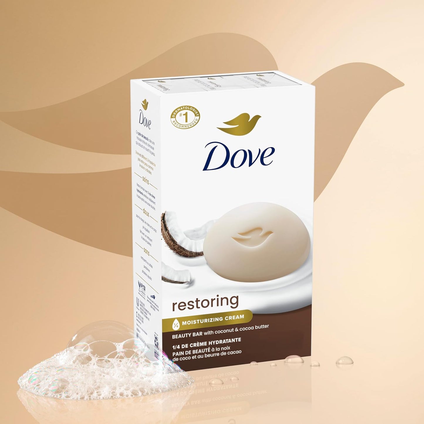 HotDove Beauty Bar Soap Restoring Coconut & Cocoa Butter 6 Count for Restored Skin, Nourishes Skin 3.75 oz