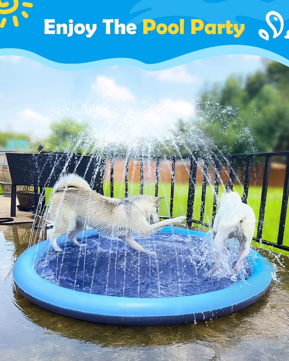 Hot Peteast Splash Pad for Dogs & Kids - Anti-Slip Dog Pool for Large Dogs, 0.58 mm Thickened Durable Outdoor Water Play Mat, Summer Sprinkler Toy for Backyard (51inch)
