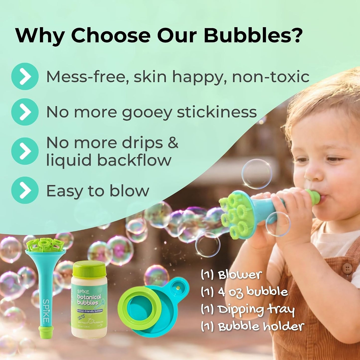 Hot Innobaby Spike Bubble Blower w/Mess Free Botanical Bubbles & Tray - Aqua
