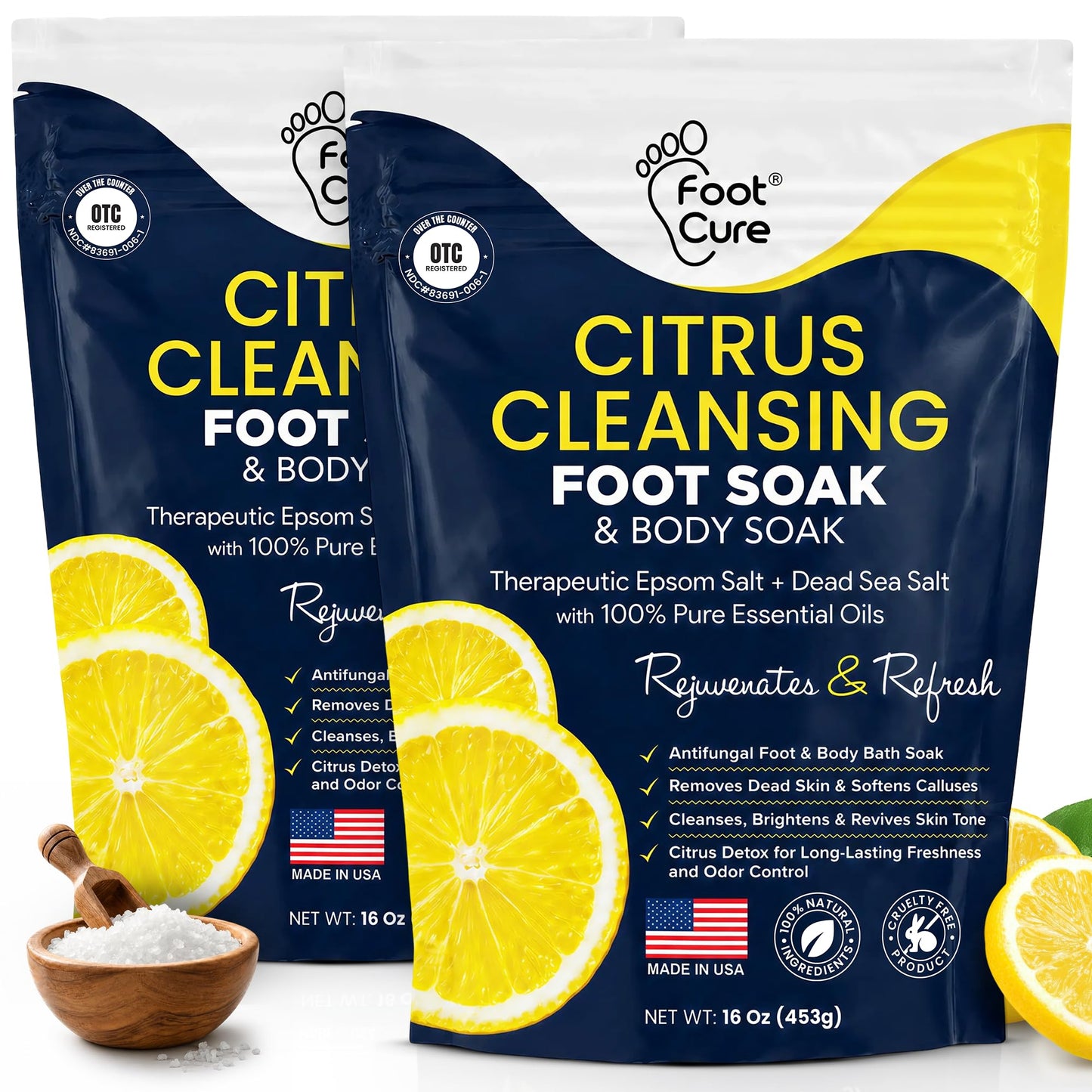 HotTea Tree Oil Foot Soak with Epsom Salt - For Toenail Repair, Athletes Foot, Softens Calluses, Soothes Sore & Tired Feet, Nail Discoloration, odor Scent, Spa Pedicure Care - Made in USA 16 oz