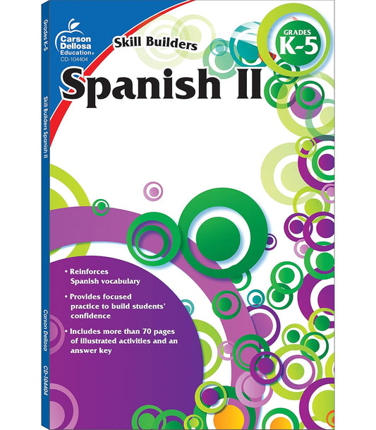 Hot Carson Dellosa – Skill Builders Spanish II Workbook, for Grades K–5, 80 Pages With Answer Key