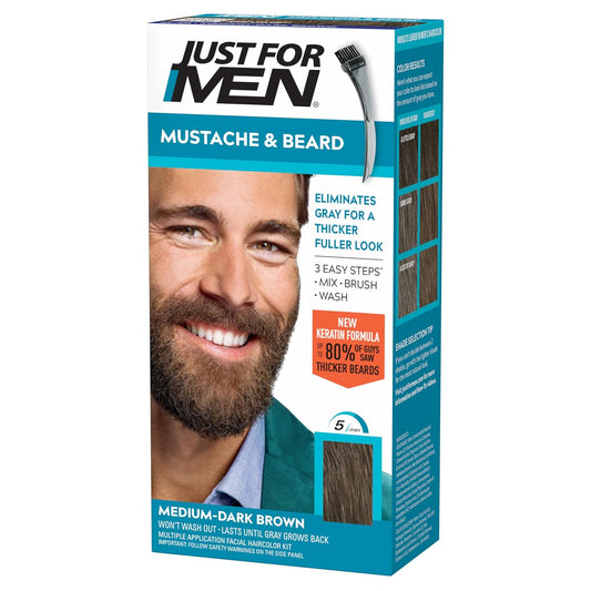 HotJust For Men Mustache & Beard multiple uses Beard Coloring for Gray Hair with Brush, Keratin Biotin Aloe and Coconut Oil for Healthy Facial Hair Medium-Dark Brown, M-40, Pack of 1 (Packaging May Vary)