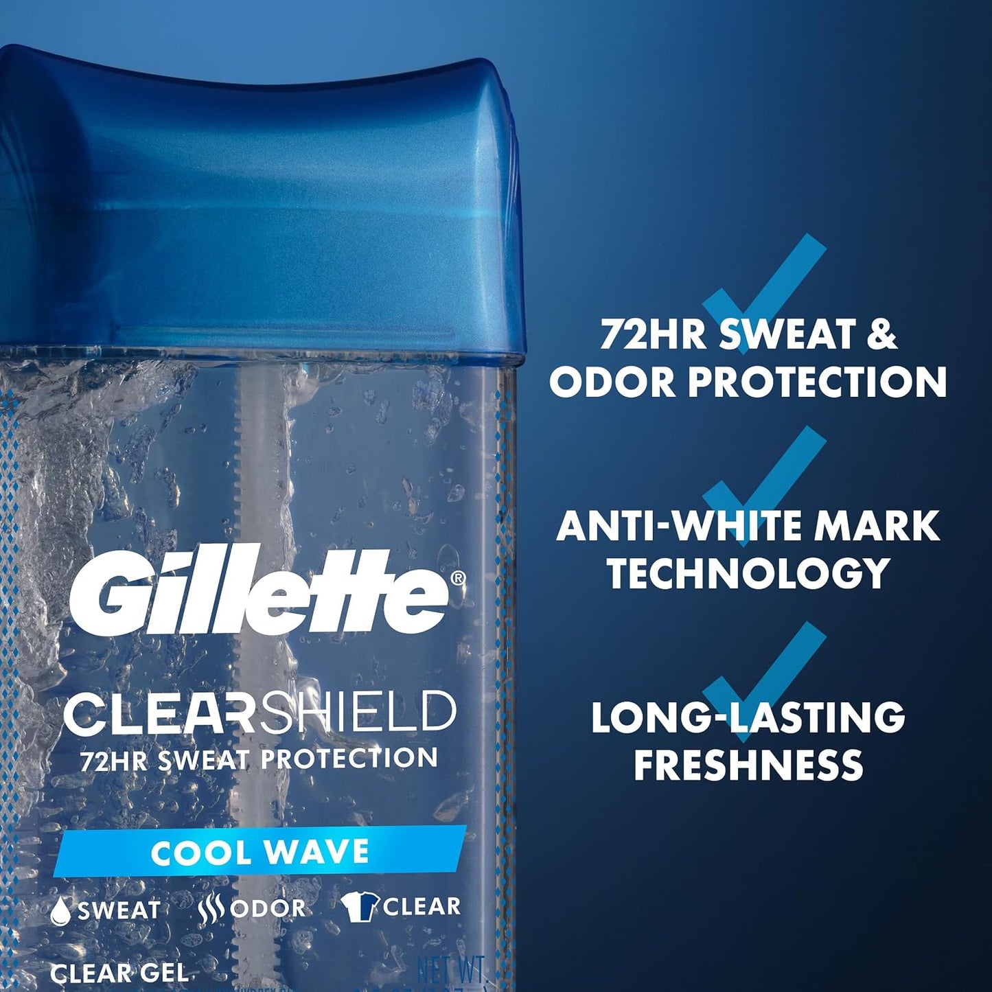 HotGillette Antiperspirant and Deodorant for Men, 72hr Sweat & Odor Protection, Long Lasting Freshness, Anti-White Mark Technology, Clear Gel, Cool Wave Scent, 3.8 oz (Pack of 3)