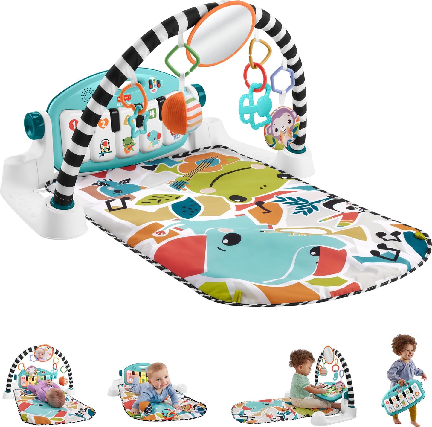 HotFisher-Price Baby Playmat Glow and Grow Kick & Play Piano Gym, Blue Musical Learning Toy with Developmental Activities for Newborns 0+ Months