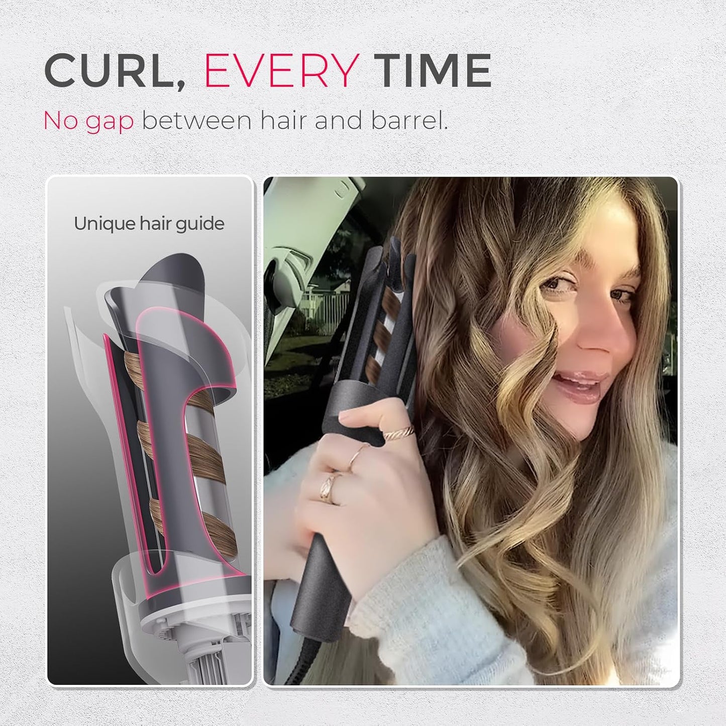 HotTYMO Automatic Rotating Curling Iron - TYMO CURLPRO Beach Waves Curling Wand, Portable Hair Curler, 500 Million Ionic, Dual Voltage & Lightweight for Travel, Ceramic Coating, 1 Inch, Metallic Gray