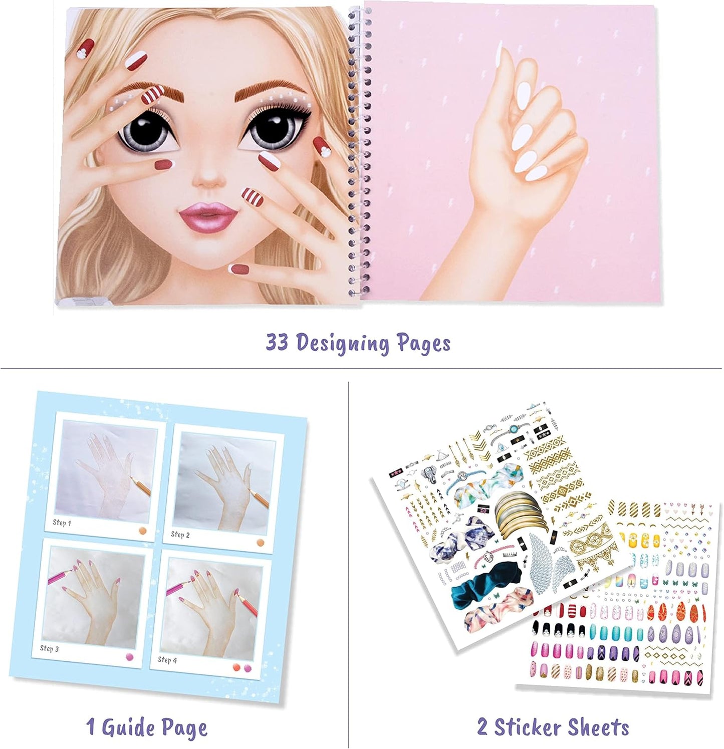 HotBSCOOL - Drawing, Coloring & Activity Book. Nail Design Book with Stickers and Guides. Fashion Design Sketchbook for Kids 5 and up. Little Designer Book - Nail Sticker Book. Gift for Girls