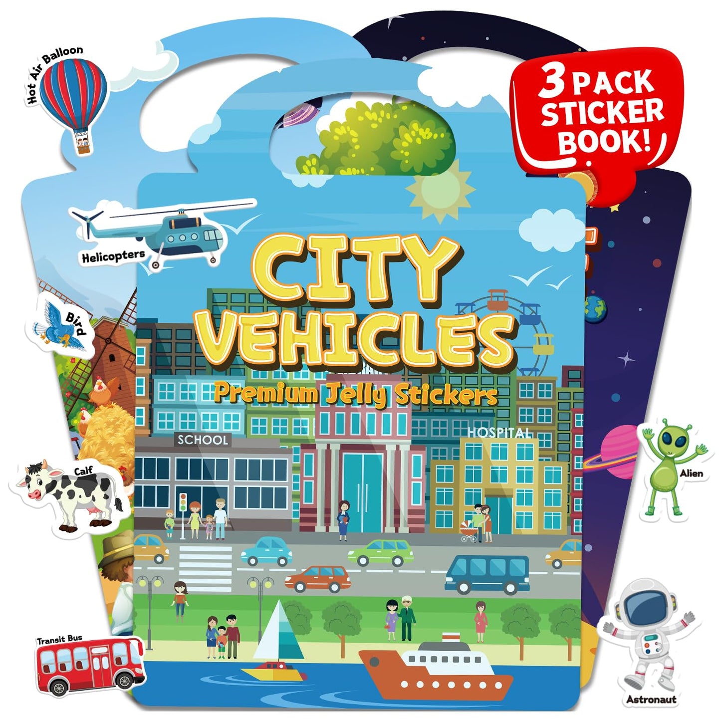Hot6 Sets Reusable Sticker Book for Toddlers 3-6, Jelly Stickers Book for Kids, Travel Sticker Activity Toys for Childs 3 4 5 6 Years Girls & Boys Best Gifts