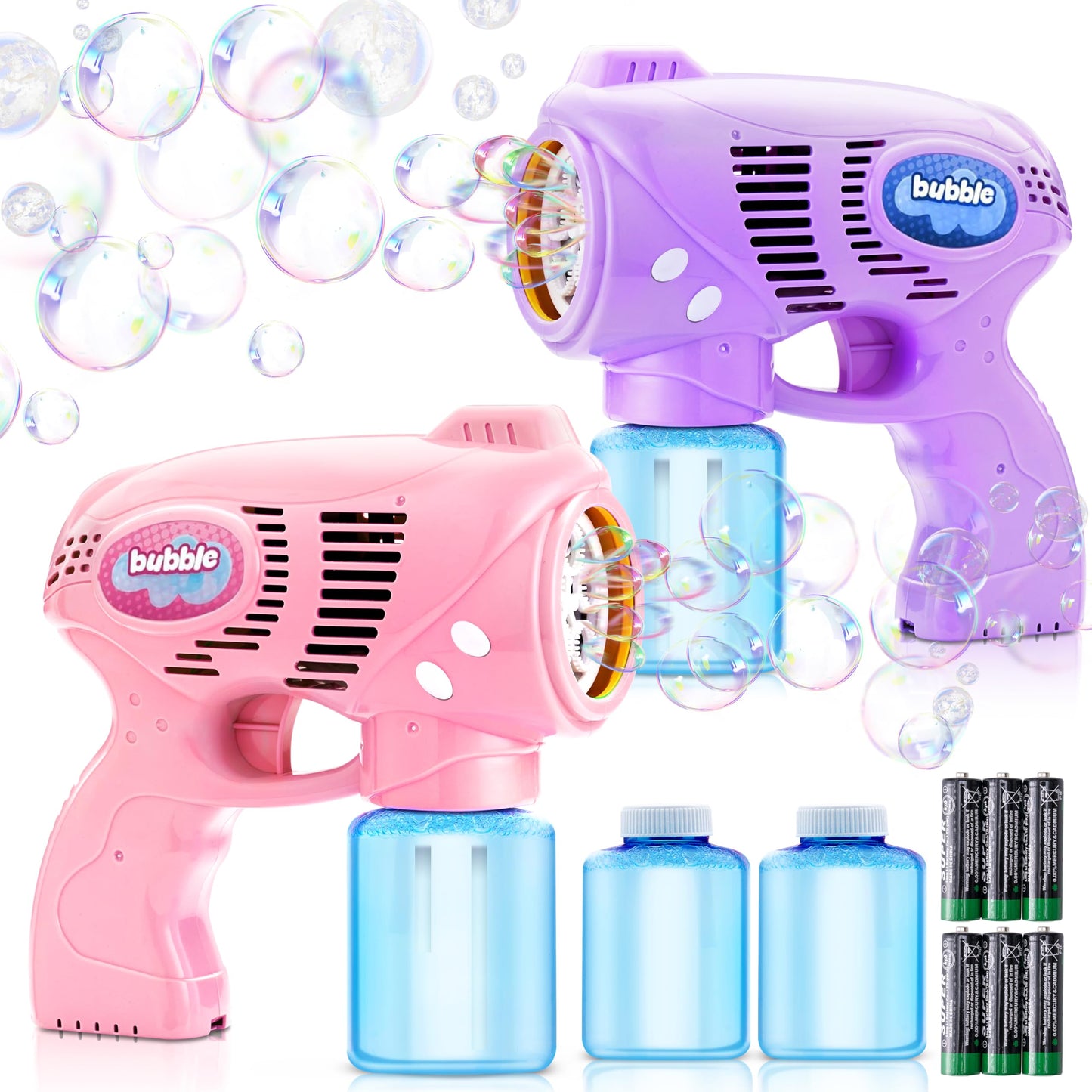 HotJOYIN 2 Kids Bubble Gun with 2 Bottles Refill Solution, Bubble Machine Gun for Toddlers Kids 4-8, Party Favors, Summer Toy, Outdoors, Easter, Birthday Gift
