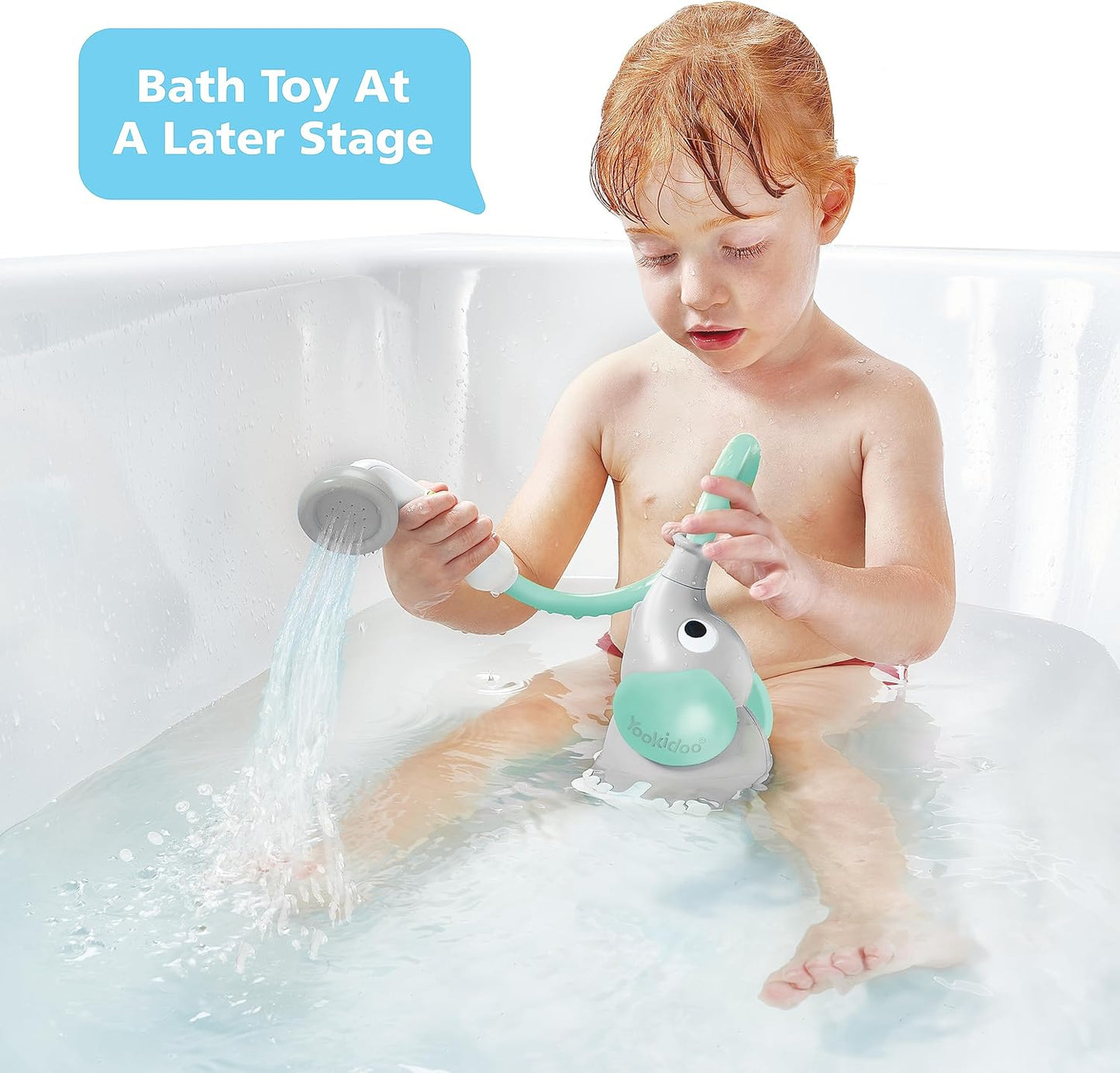 HotYookidoo Baby Bath Shower Head - Elephant Water Pump and Trunk Spout Sprayer - One Handed Flow Control for Newborn Babies in Tub Or Sink (Turquoise)