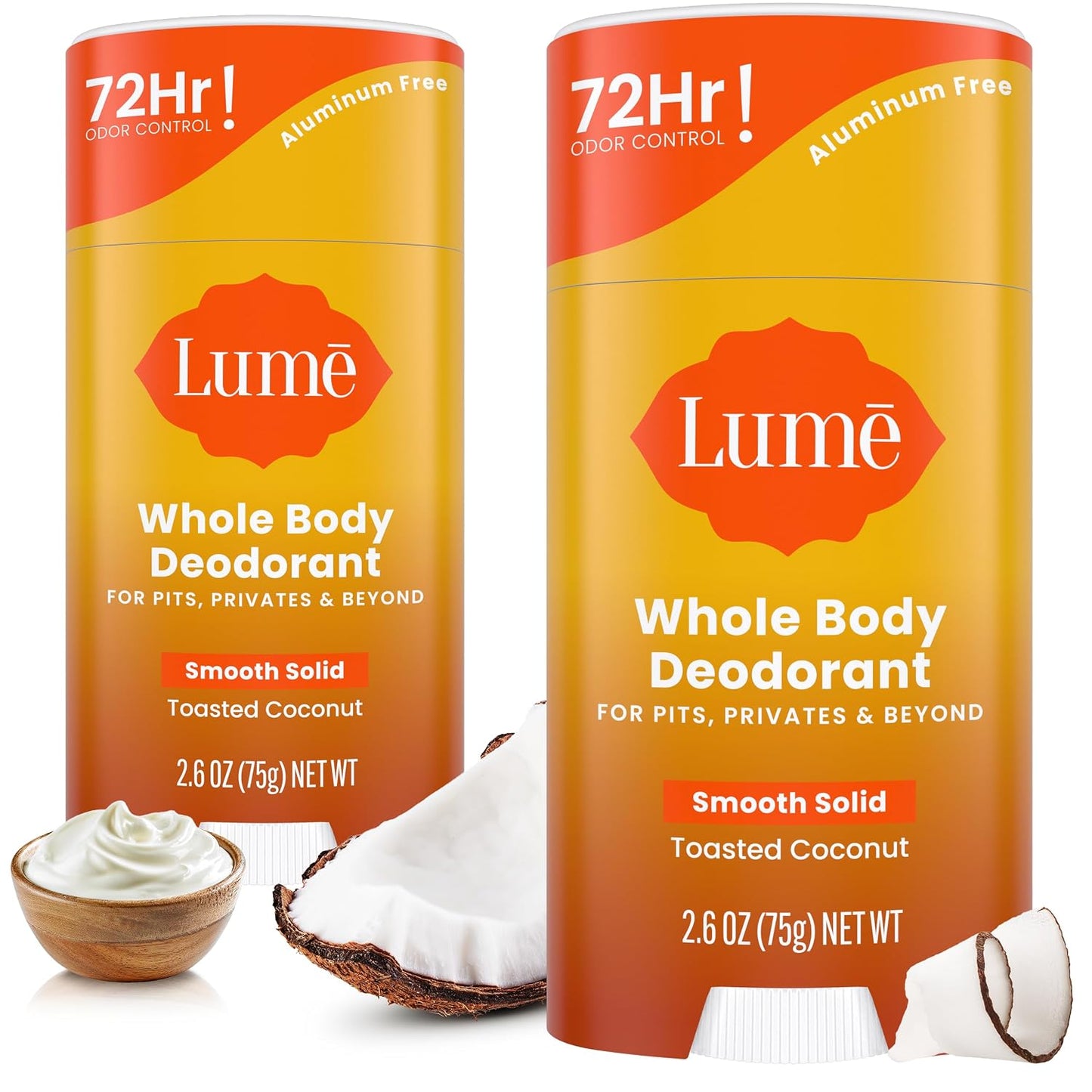 HotLume Whole Body Deodorant - Smooth Solid Stick - 72 Hour Odor Control - Aluminum Free, Baking Soda Free and Skin Safe - 2.6 Ounce (Pack of 2) (Soft Powder)
