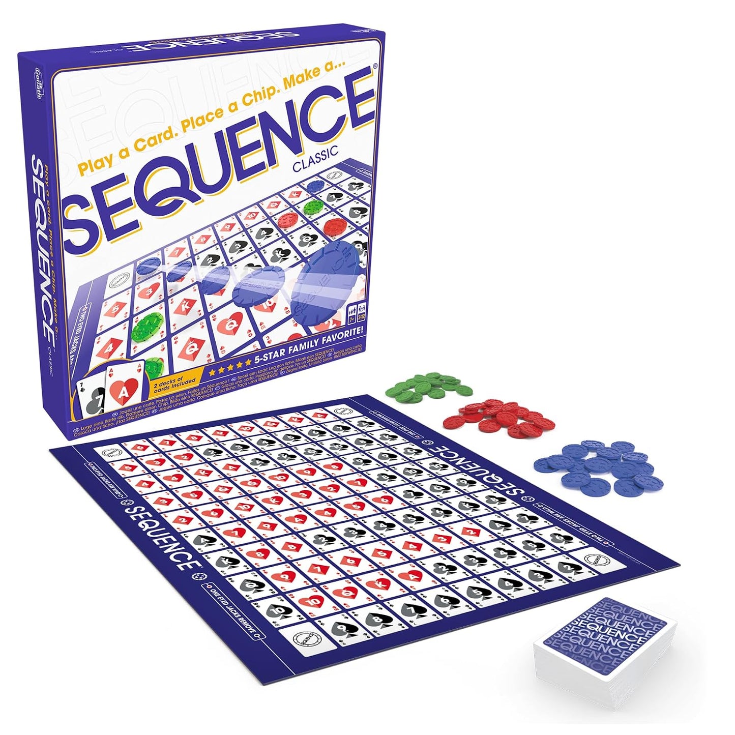 HotSEQUENCE- Original SEQUENCE Game with Folding Board, Cards and Chips by Jax ( Packaging may Vary ) White, 10.3" x 8.1" x 2.31"