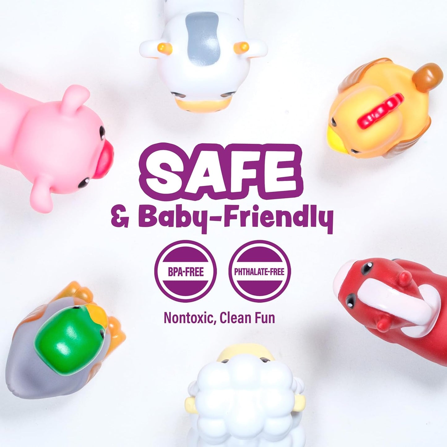 HotTub Works® Barnyard™ Mold Free Bath Toys, 6 Pack | Sealed, No Hole Bath Toys Design Keeps Moisture Out | Soft, Squeezable & Float on Water | Farm Animals Baby & Toddler Bathtub Toys | Baby Pool Toys