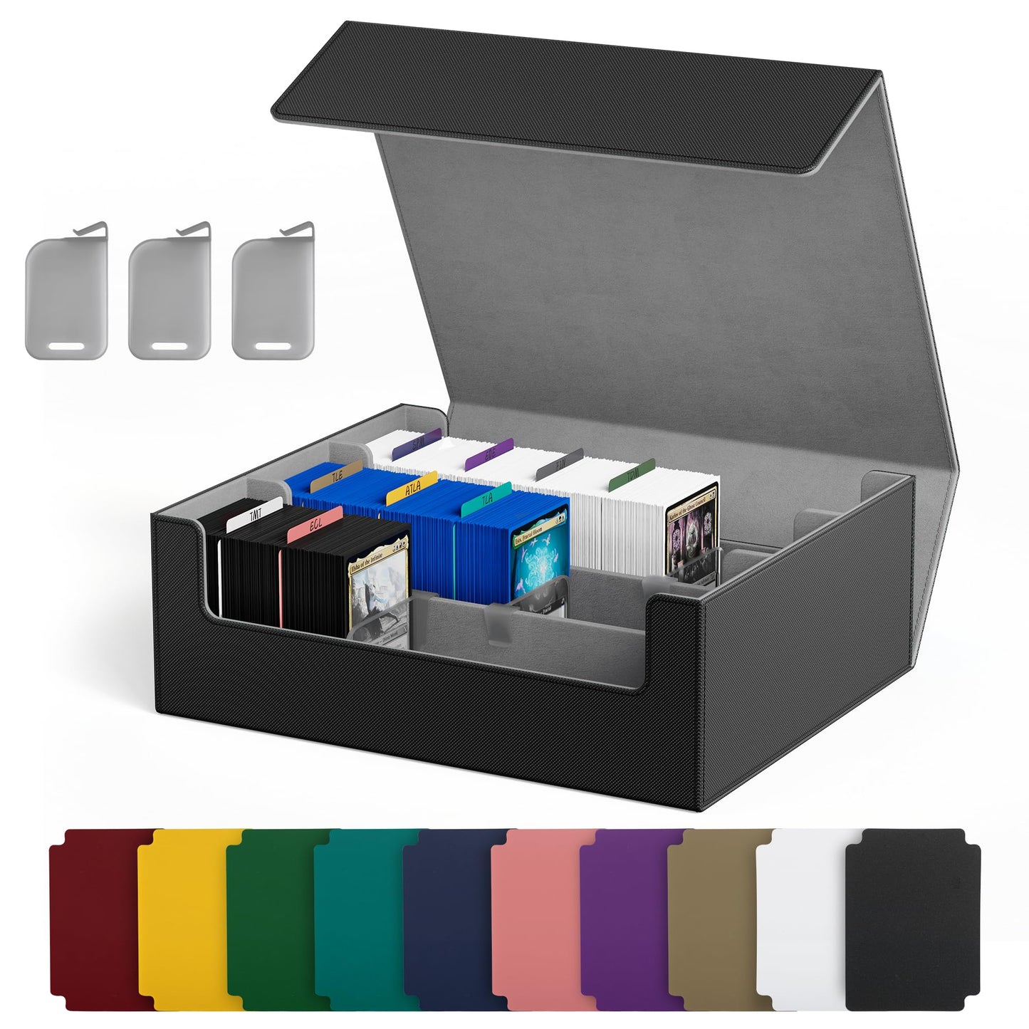 Hot UAONO Trading Card Storage Box, Holds 1800 Sleeved Cards with 10 Dividers & 3 Stoppers, Magnetic Closure PU Leather Card Case for MTG, PTCG, YGO, Sports Cards (Black)