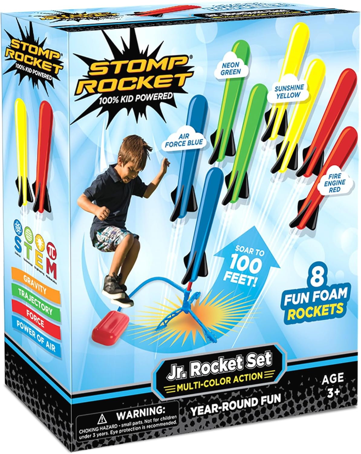 HotStomp Rocket Jr Multi-Color Rocket Launcher for Kids, 8 Rockets - Fun Outdoor Kids Gifts for Boys & Girls - STEM Toy Foam Blaster Set Soars Up to 100 Feet - Ages 3 & Up