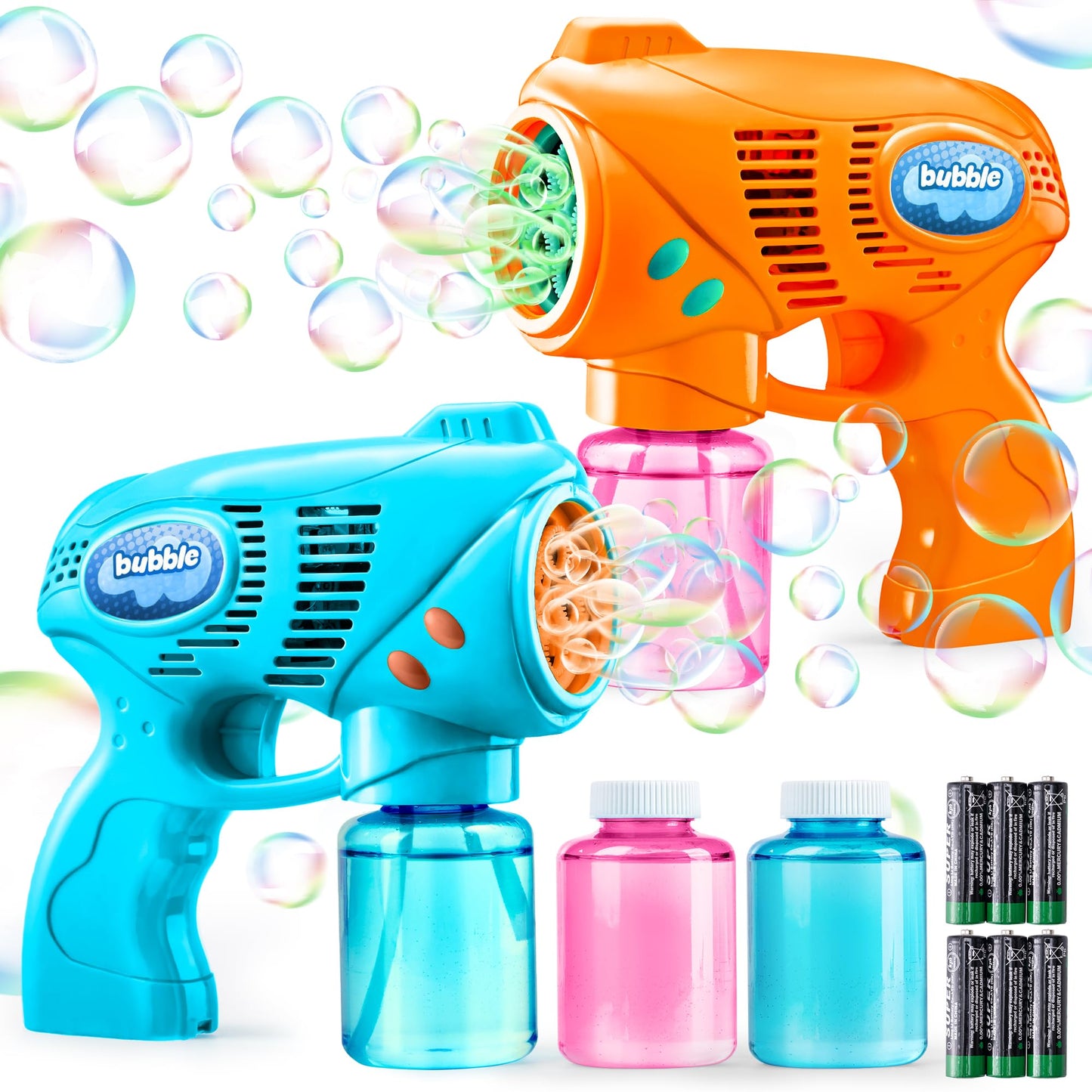 HotJOYIN 2 Kids Bubble Gun with 2 Bottles Refill Solution, Bubble Machine Gun for Toddlers Kids 4-8, Party Favors, Summer Toy, Outdoors, Easter, Birthday Gift
