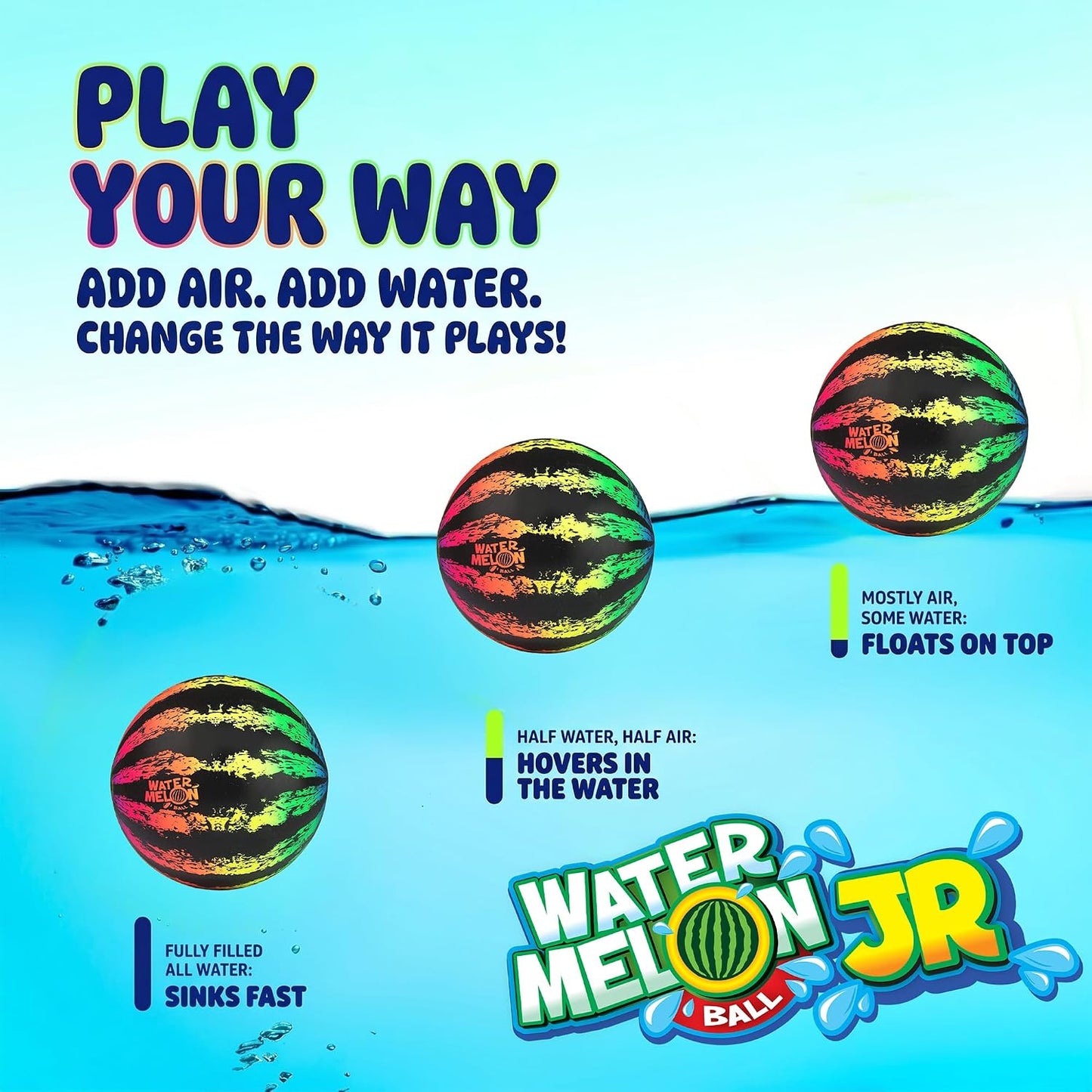 HotWatermelon Ball JR Durable Fillable Pool Toy for Underwater Games - Football, Basketball & Rugby - Perfect for Water Parties - Fun for Adults & Kids Alike - Ages 6+, 6.5" Multicolor