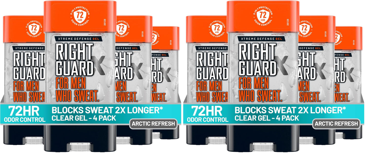 HotRight Guard Xtreme Defense Antiperspirant Deodorant Gel, Arctic Refresh Scent - 5-in-1 Deodorant Men Can Trust, 72-Hour Odor Control Invisible Gel for Men, 4 oz (4 Pack)