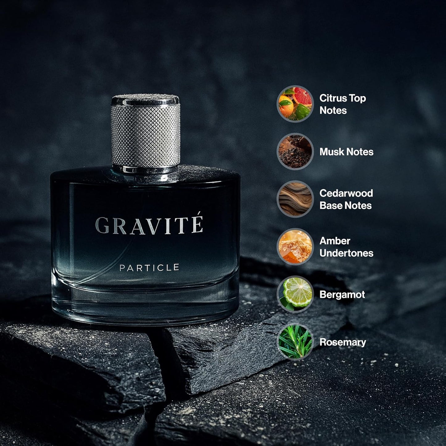 Hot Particle Gravité Cologne Spray for Men, Long Lasting Fresh Scent, Men's Perfume Woody Citrus Fragrance, Notes of Pepper, Rosemary, Grapefruit, Cedar, Cashmere & Musk, 3.38 FL OZ Bottle