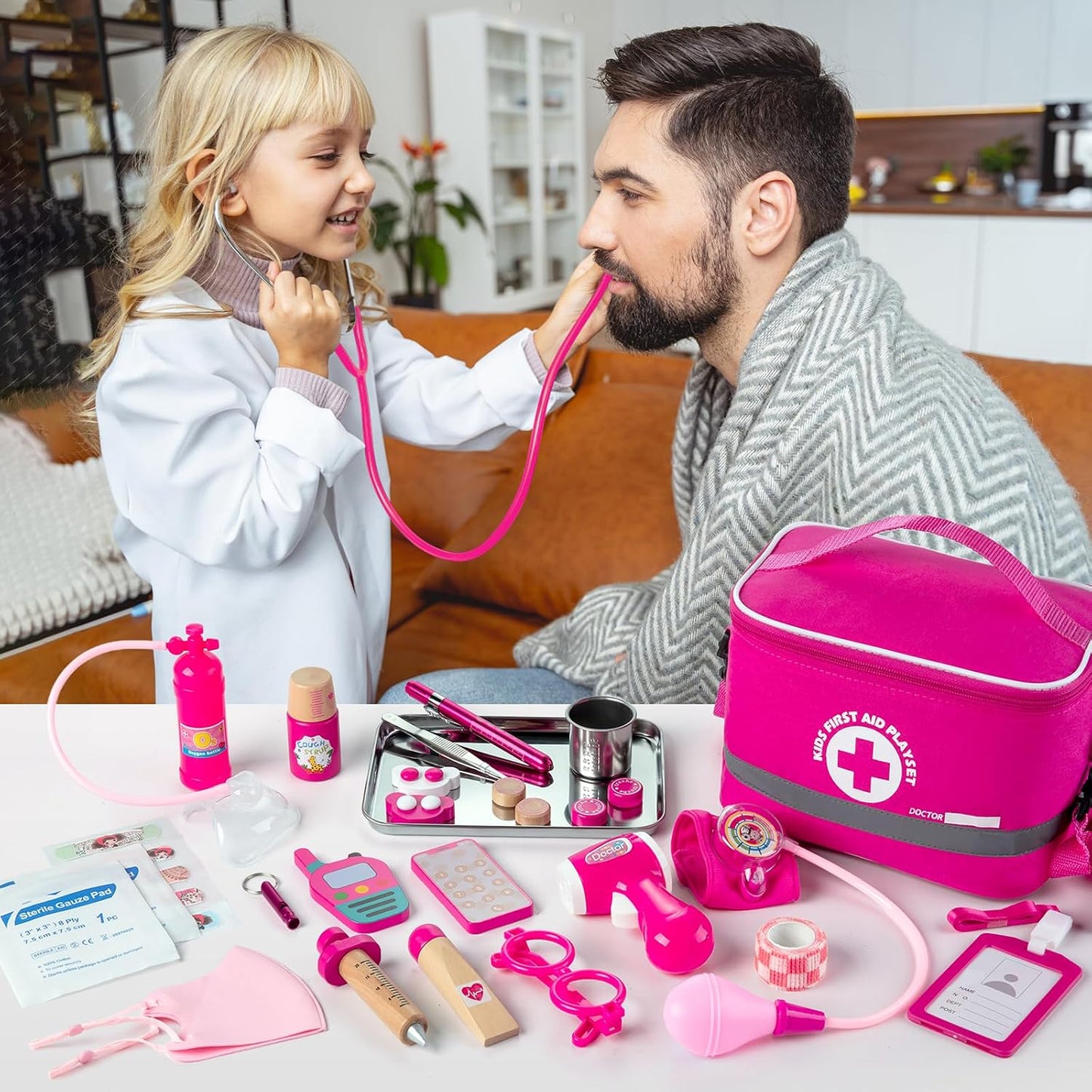 Hot EFO SHM Doctor Kit for Kids Girls, 34 Pcs Kids Doctor Kit for Toddlers 3-5 with Medical Storage Bag & Real Stethoscope, Pretend Play Set for Boys Girls Fun Role Playing Game