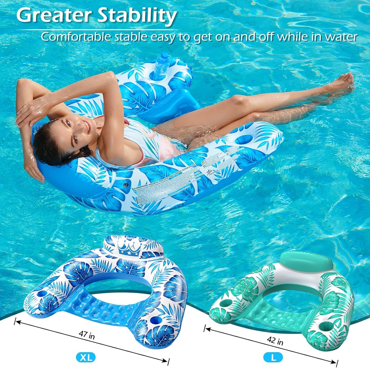 HotJasonwell Inflatable Pool Float Chair - 2Pack Pool Floaties Floating Pool Chair Lounge Floats for Swimming Pool Water Chair Pool Lounger with Cup Holder Pool Toy Party Floaty Adults (BG-L)