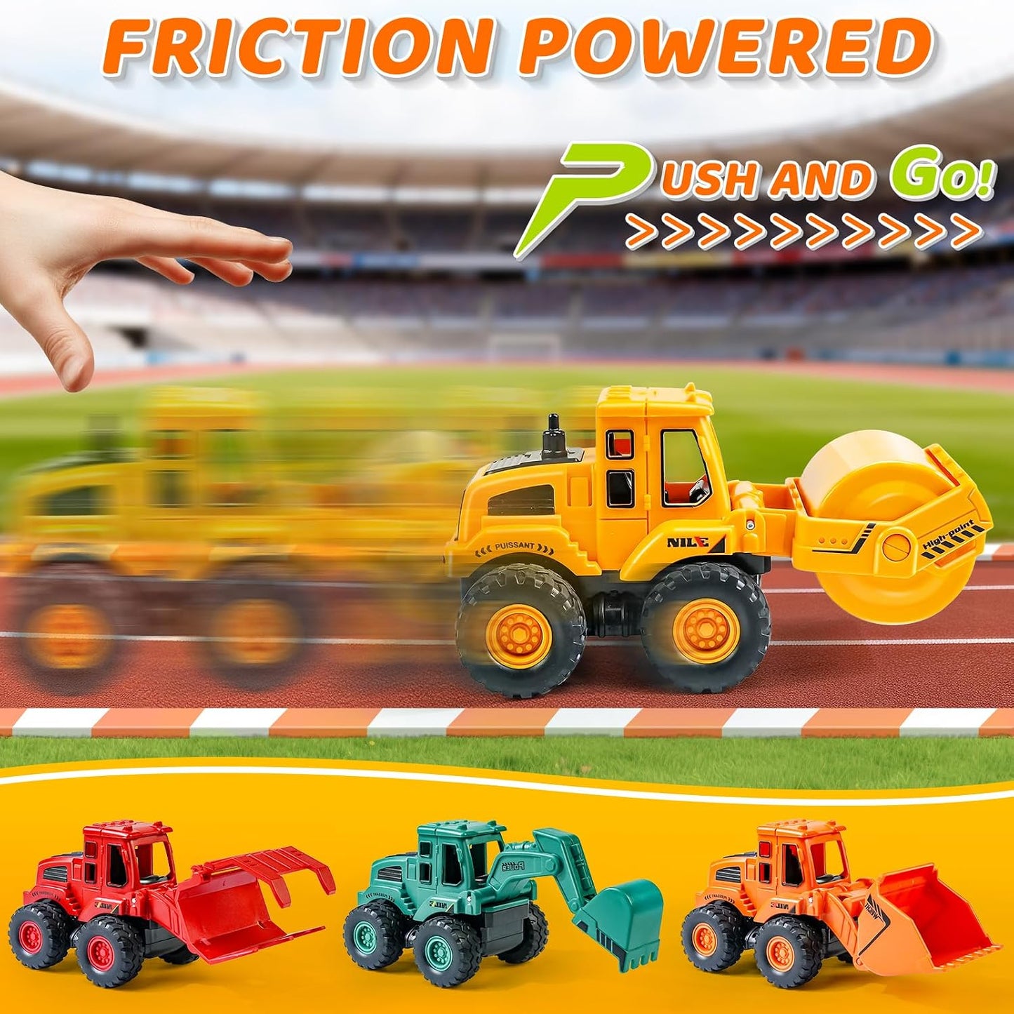 Hot Beestech Construction Toys for 3 Years Old Boys Girls Kids, Friction Powered Construction Truck Toys Vehicles Sand Toys Trucks Excavator, Bulldozer, Road Roller (Colorful 4 Pack)