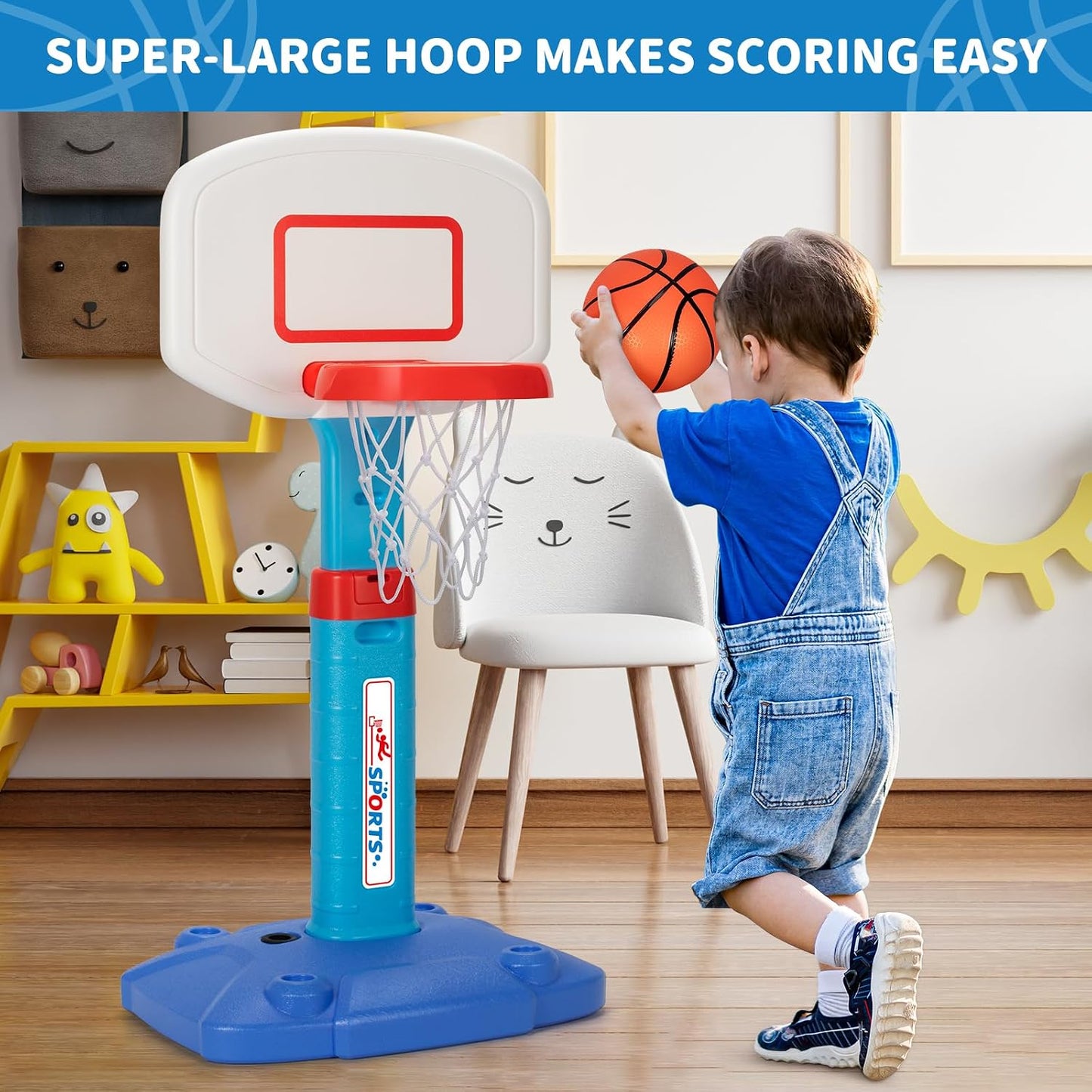 HotToddler Basketball Hoop Indoor for Age 1-3, Adjustable Kids Basketball Hoops, Mini Basketball Hoop with 3 Balls for Outdoor Poolside, Birthday Christmas Sport Toys Gift for Baby Boys Girls Age 1 2 3 4