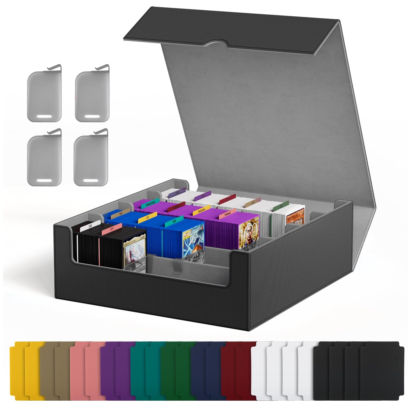 Hot UAONO Trading Card Storage Box, Holds 1800 Sleeved Cards with 10 Dividers & 3 Stoppers, Magnetic Closure PU Leather Card Case for MTG, PTCG, YGO, Sports Cards (Black)