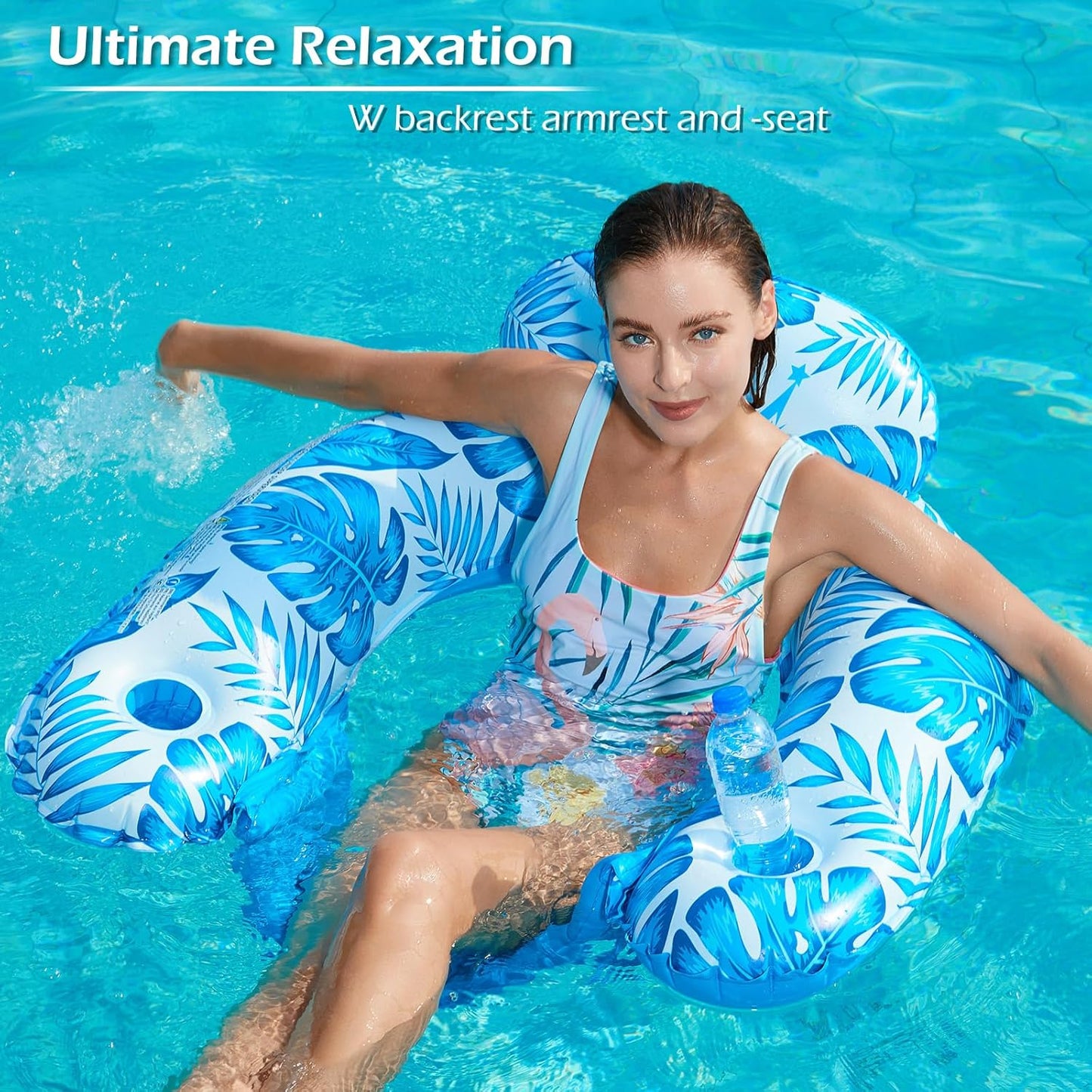 HotJasonwell Inflatable Pool Float Chair - 2Pack Pool Floaties Floating Pool Chair Lounge Floats for Swimming Pool Water Chair Pool Lounger with Cup Holder Pool Toy Party Floaty Adults (BG-L)