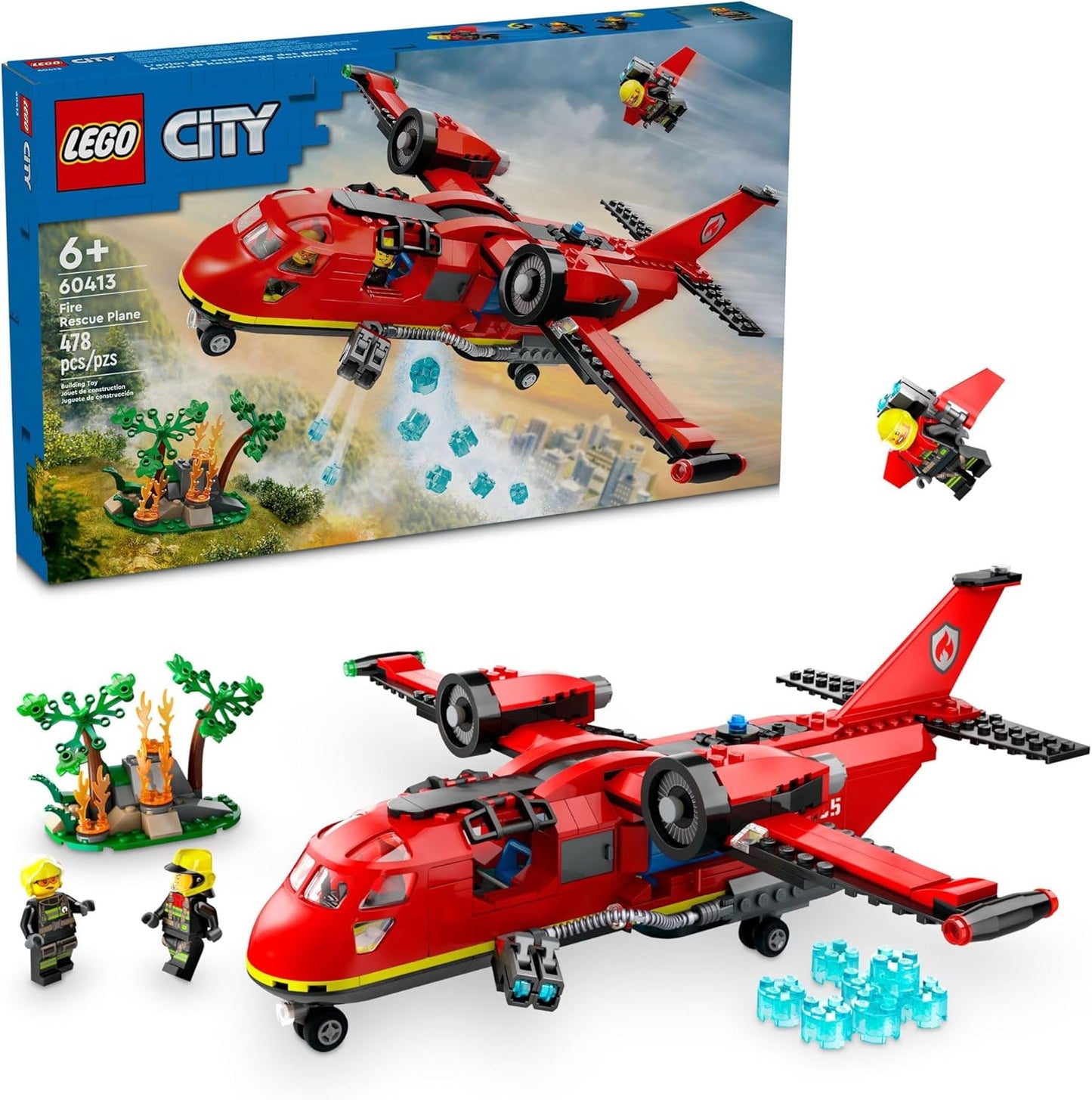 HotLEGO City Fire Rescue Plane Toy for Kids and Fans of Firefighter Toys, Fun Birthday Gift Idea for Boys and Girls Ages 6+ who Love Airplane Toys and Imaginative Play, Includes 3 Minifigures, 60413
