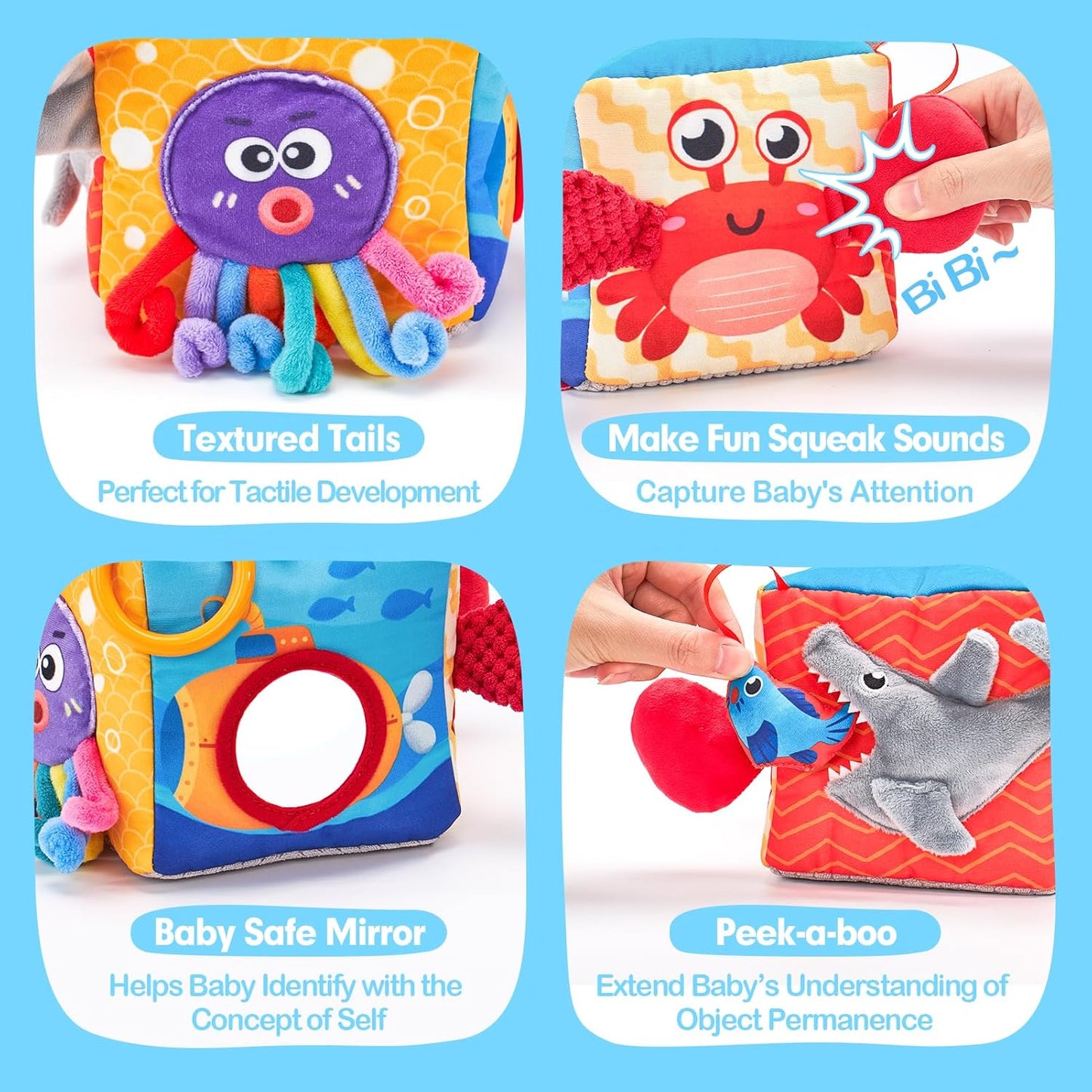 Hot hahaland Baby Tissue Box Toy 6-12 Months Montessori Toys 6 7 8 9 Month Old | Textured Tails, Crinkle Tissues, Squeaky, Mirror, Pull & Hang Ring, Play Silks Sensoy Scarves Soft Baby Gift Busy Travel Toys