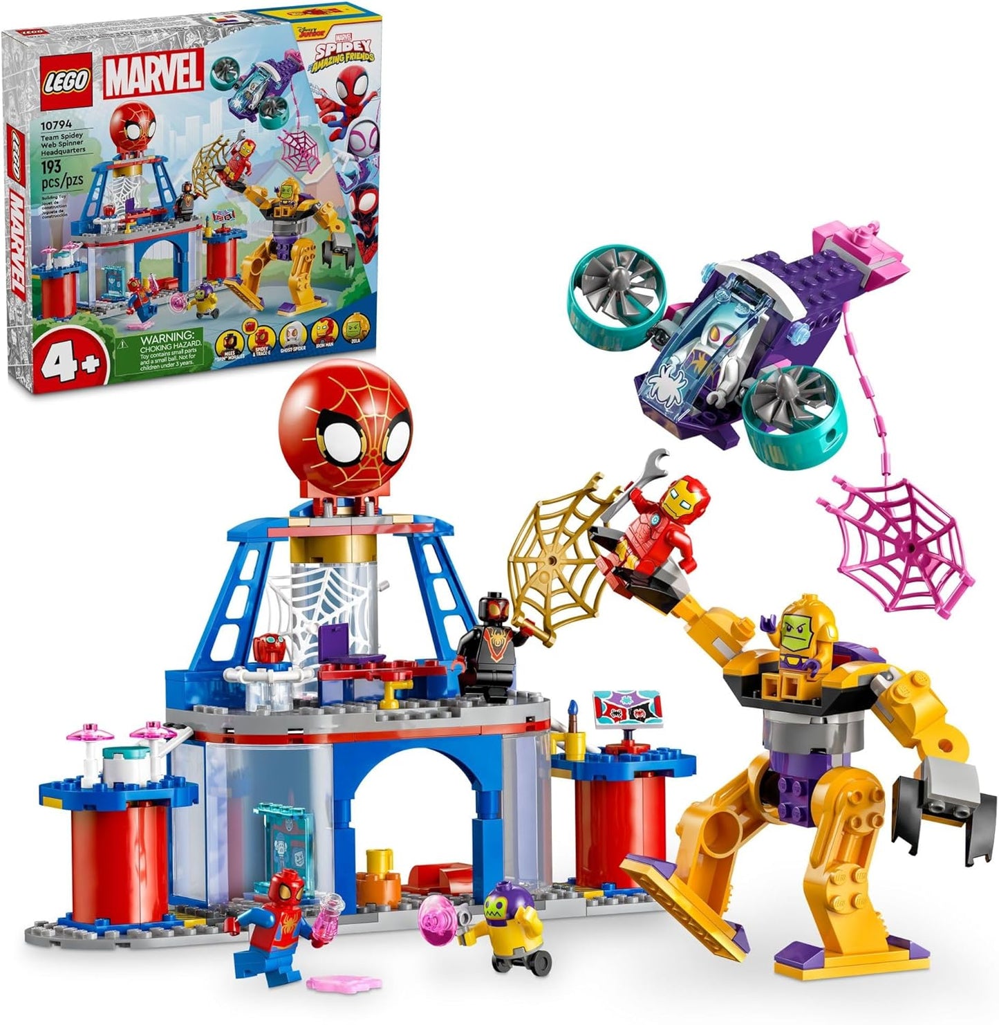 HotLEGO Marvel Team Spidey Web Spinner Headquarters Building Toy - Pretend Play Spidey and His Amazing Friends Toys Playset for Boys & Girls, Ages 4+ Years - 3 Superhero Minifigures - 10794