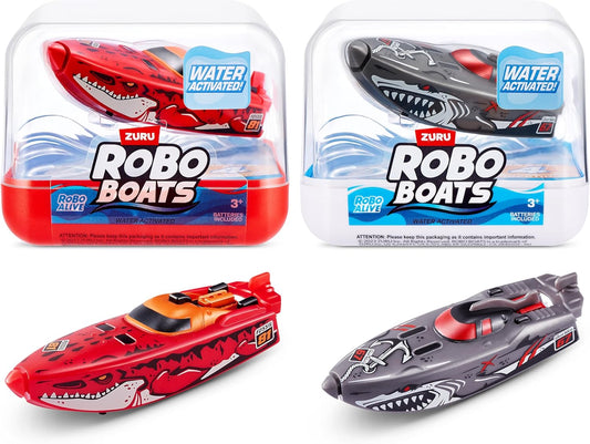 Hot Robo Alive Robo Boats, White Shark & Dino Shark, 2 Pack, by ZURU, Water Activated Boat Toy, (Amazon Exclusive)
