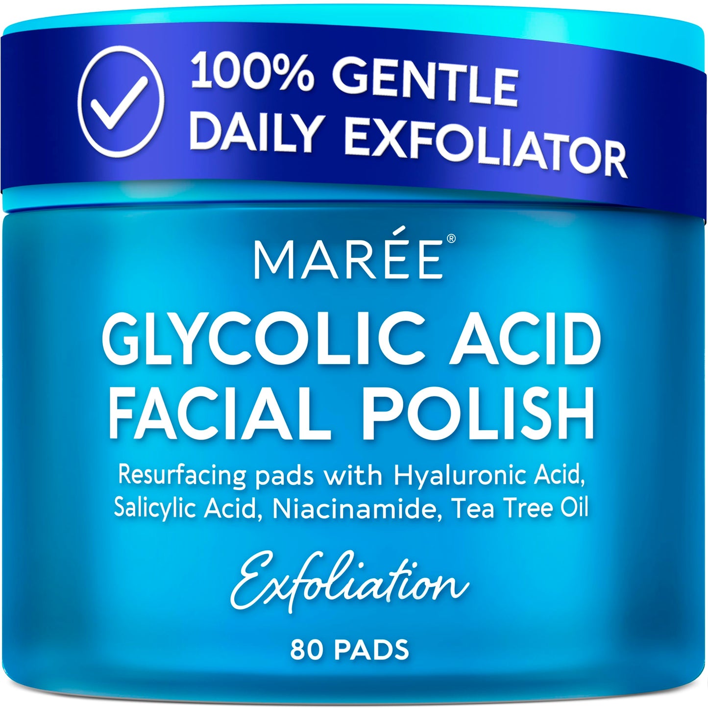 HotMAREE Glycolic Acid Pads - Toner Pads for Face Cleansing - Exfoliating Pad with Tea Tree Oil, Salicylic Acid & Vitamins E, B3, B5 - Facial Polishes & Peels, Skin Pore Resurfacing & Radiance - 50 Count