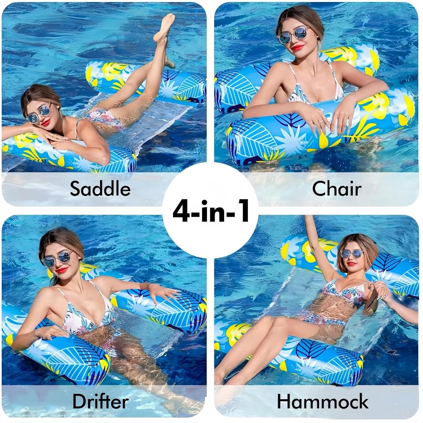 Hot Inflatable Pool Floats Adult，5 Pack Multi-Purpose Pool Float Water Hammock，Pool Float Chair-Swimming Pool Raft，Pool Hammock Floaties for Adults Beach Vacation Essentials