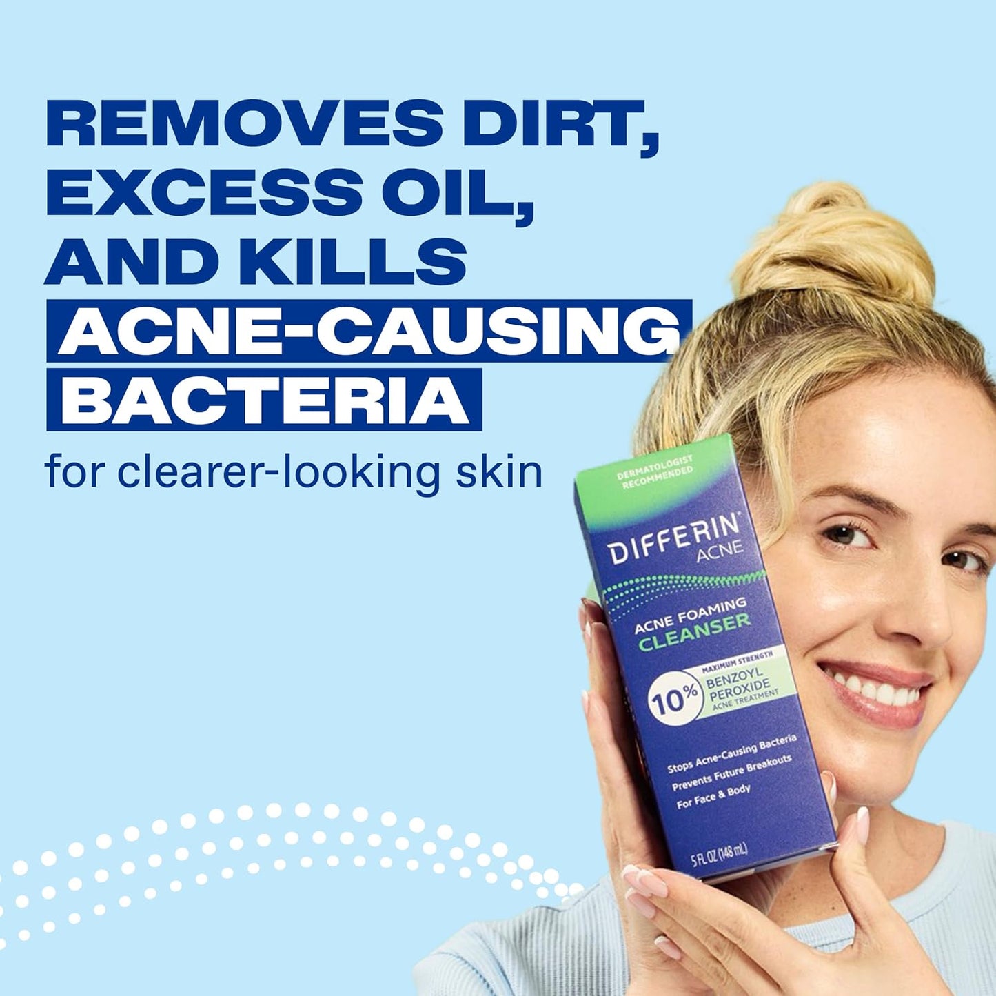 HotDifferin Acne Face Wash with 10% Benzoyl Peroxide, Maximum Strength OTC Acne Foaming Cleanser, Fast Acting Acne Treatment for Face and Body, 5 oz.