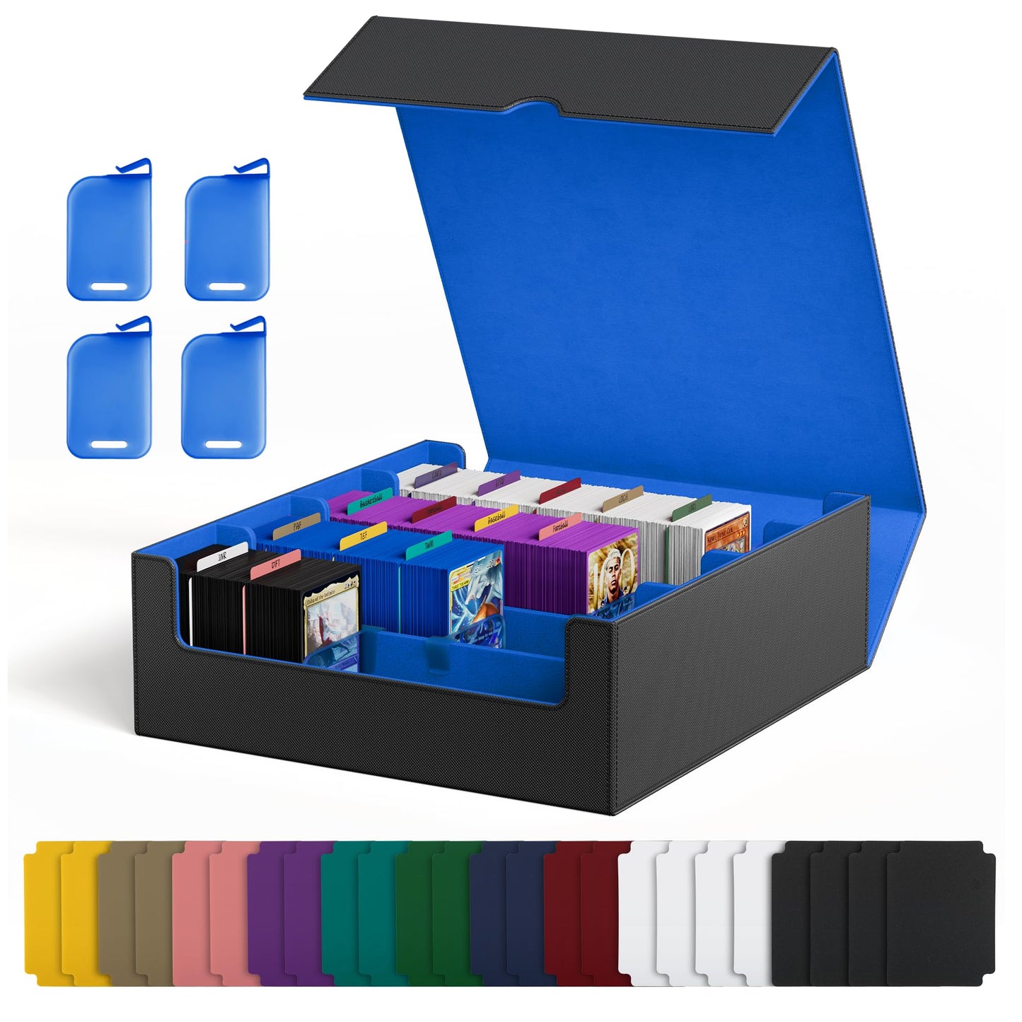 Hot UAONO Trading Card Storage Box, Holds 1800 Sleeved Cards with 10 Dividers & 3 Stoppers, Magnetic Closure PU Leather Card Case for MTG, PTCG, YGO, Sports Cards (Black)