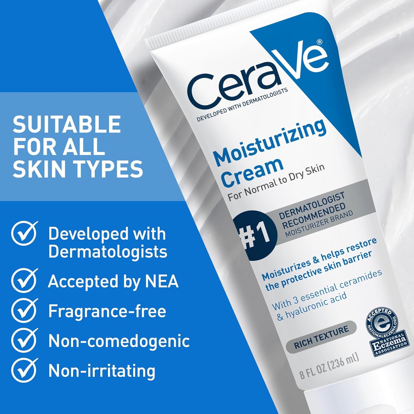 HotCeraVe Moisturizing Cream, Face Body Moisturizer, Normal to Dry Skin, 8 Fl Oz