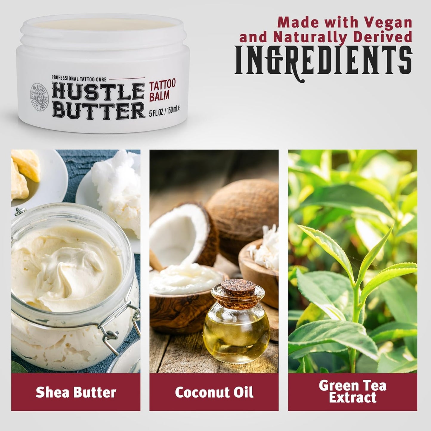 HotHustle Butter Tattoo Aftercare 5oz Tattoo Balm, Heals + Protects New Tattoos and Rejuvenates Older Tattoos - 100% Vegan Cream No-Petroleum