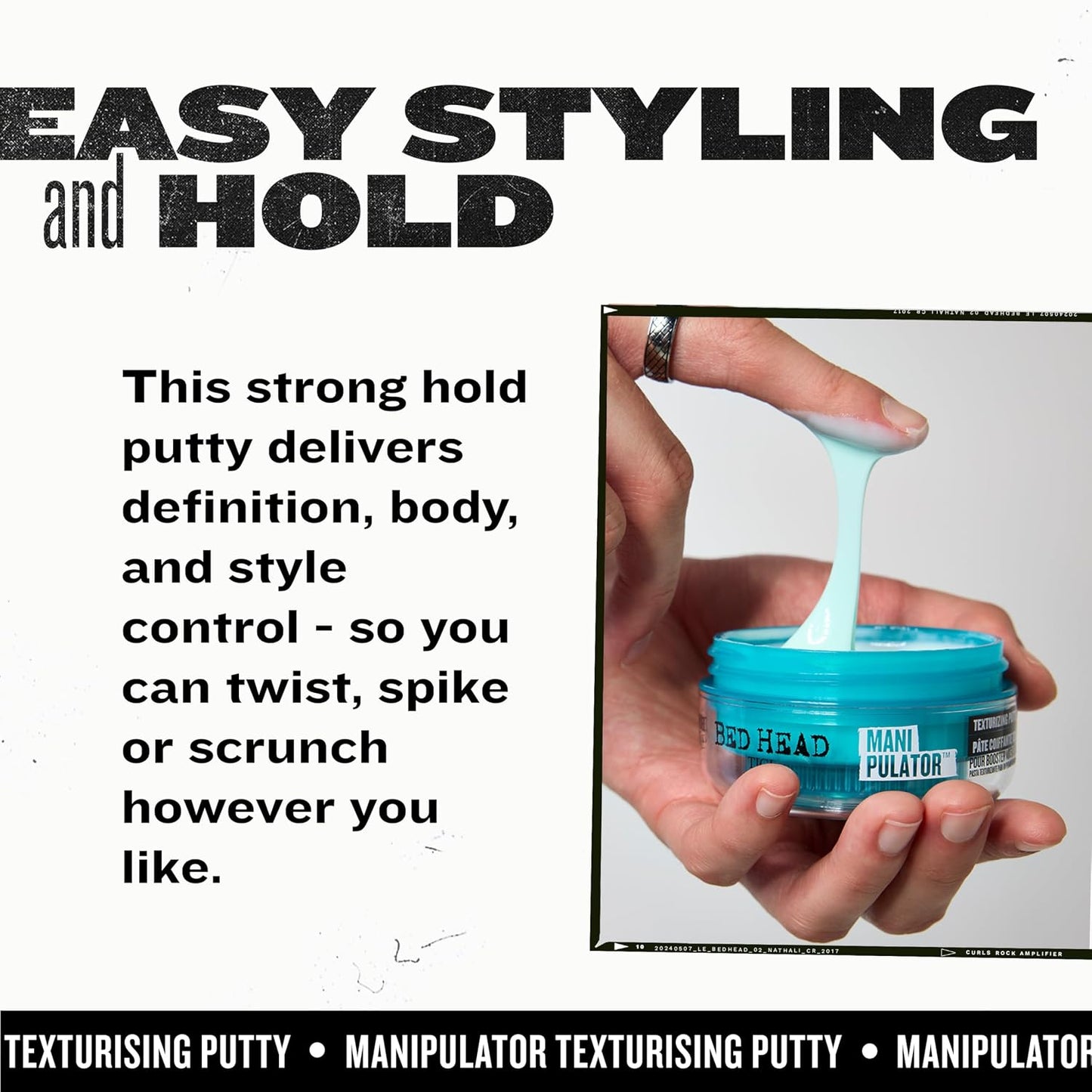 HotTIGI Bed Head Manipulator Texturizing Putty, Firm Hold Styling Putty for Short to Medium Hair, 2.01 oz