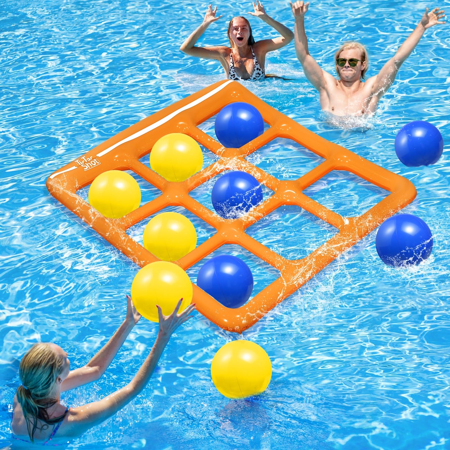 Hot TicTac Shot Pool Toys Games Set- Tic Tac Toe Inflatable Pool Toy with 10 Balls - for Adults Teens Kids 2-10 Players